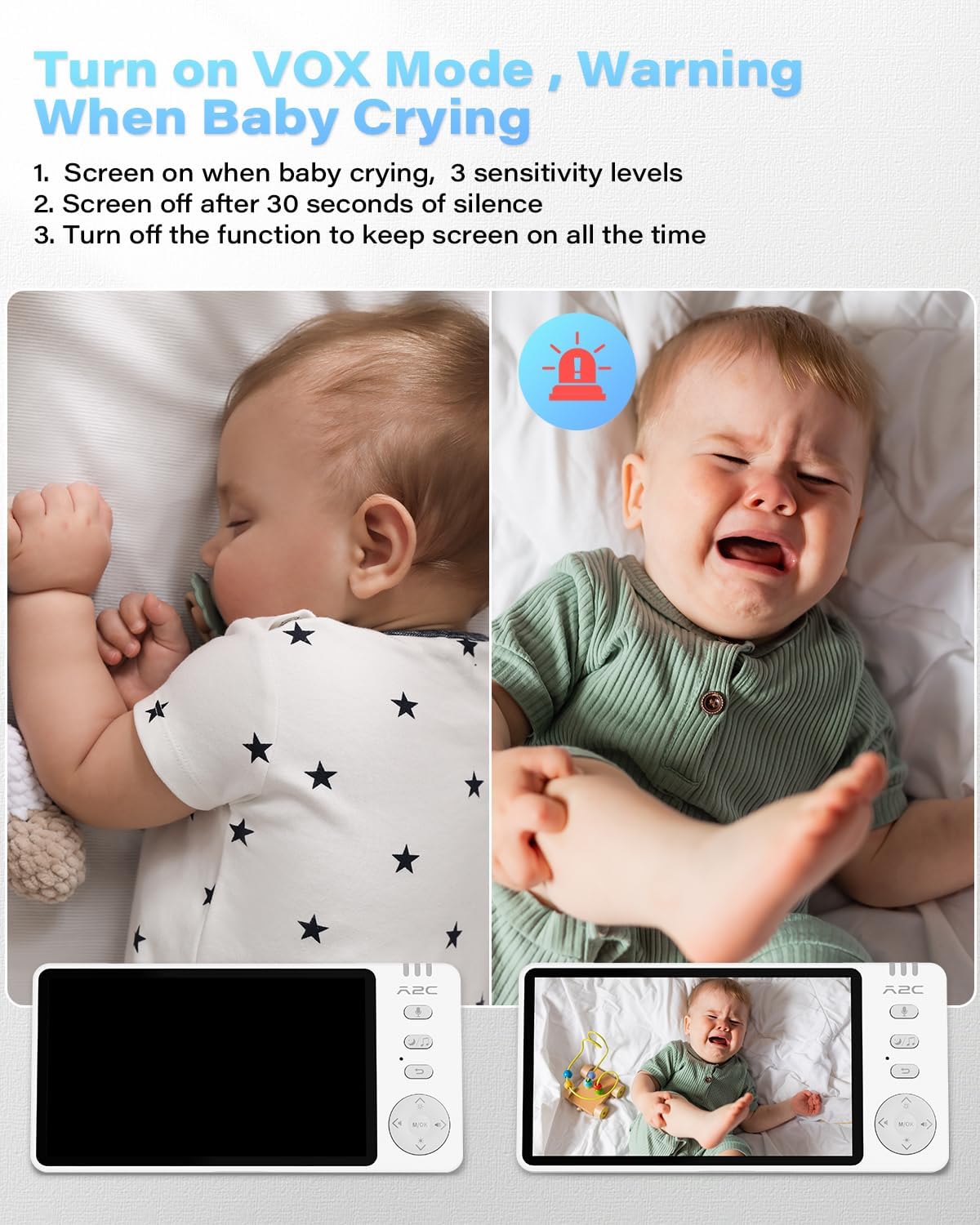 A2C Baby Car Camera, 5" 1080P HD Baby Monitor with Night Vision & VOX Mode, Rear-Facing Car Seat Monitor for Backseat & Home, 1000FT Range, USB Powered Plug & Play (No WiFi Needed)