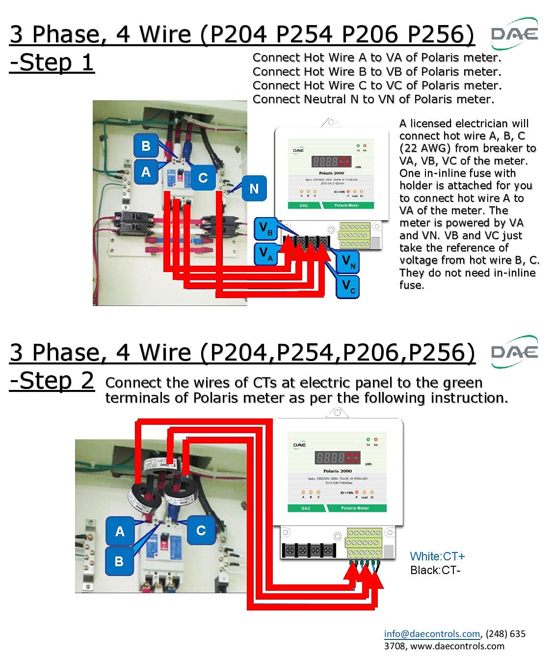 DAE P254-3000 KIT, UL 3000A kWh meter3 Phase 120/208V 50/60Hz RS485, 3 Split CTs (3", 5" Inner Dimension)