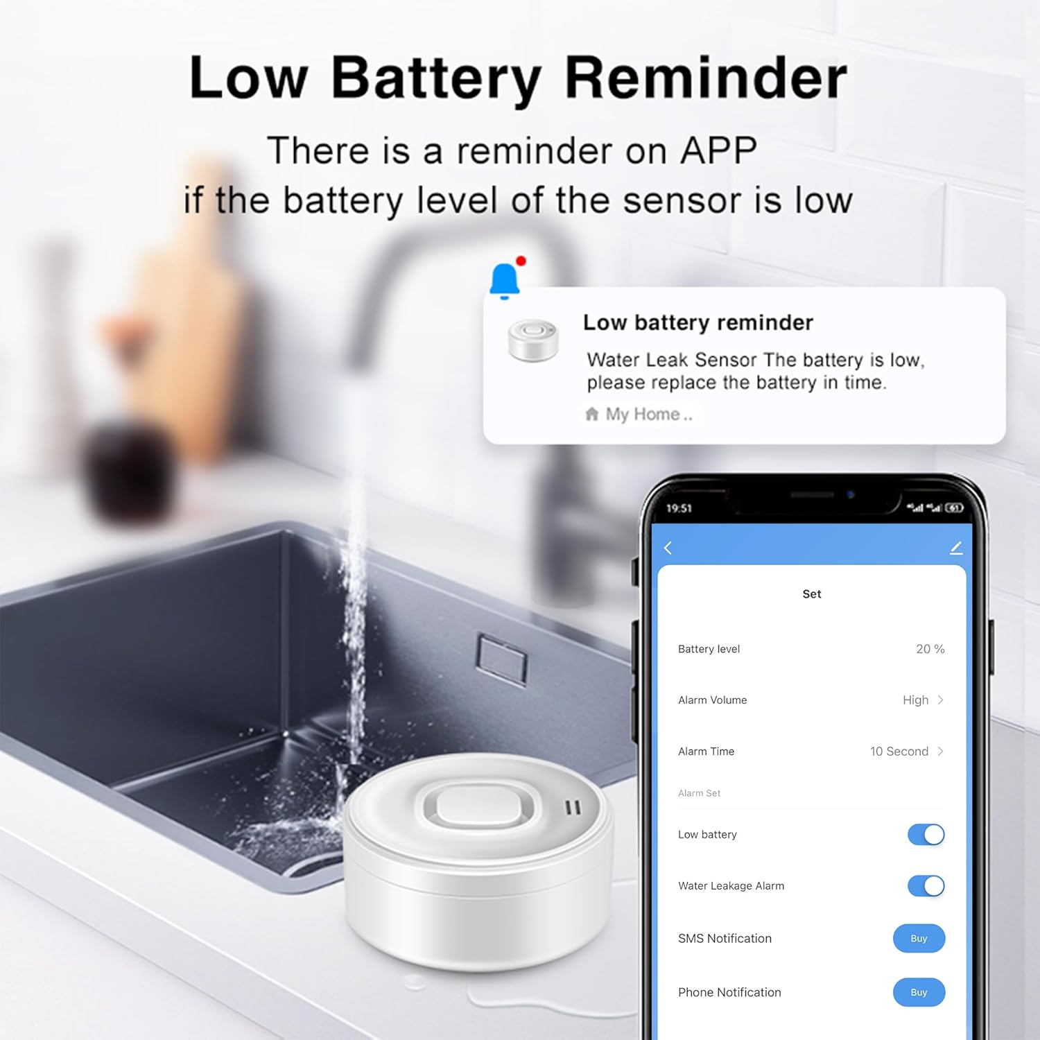 WiFi Water Leak Detectors for Home with Tuya APP Push and 100dB Sound Alarm, Suit for Warehouse, Basement, Kitchen, Laundry Room, Compatible with Alexa&Google Assistant (Support WiFi 2.4G)
