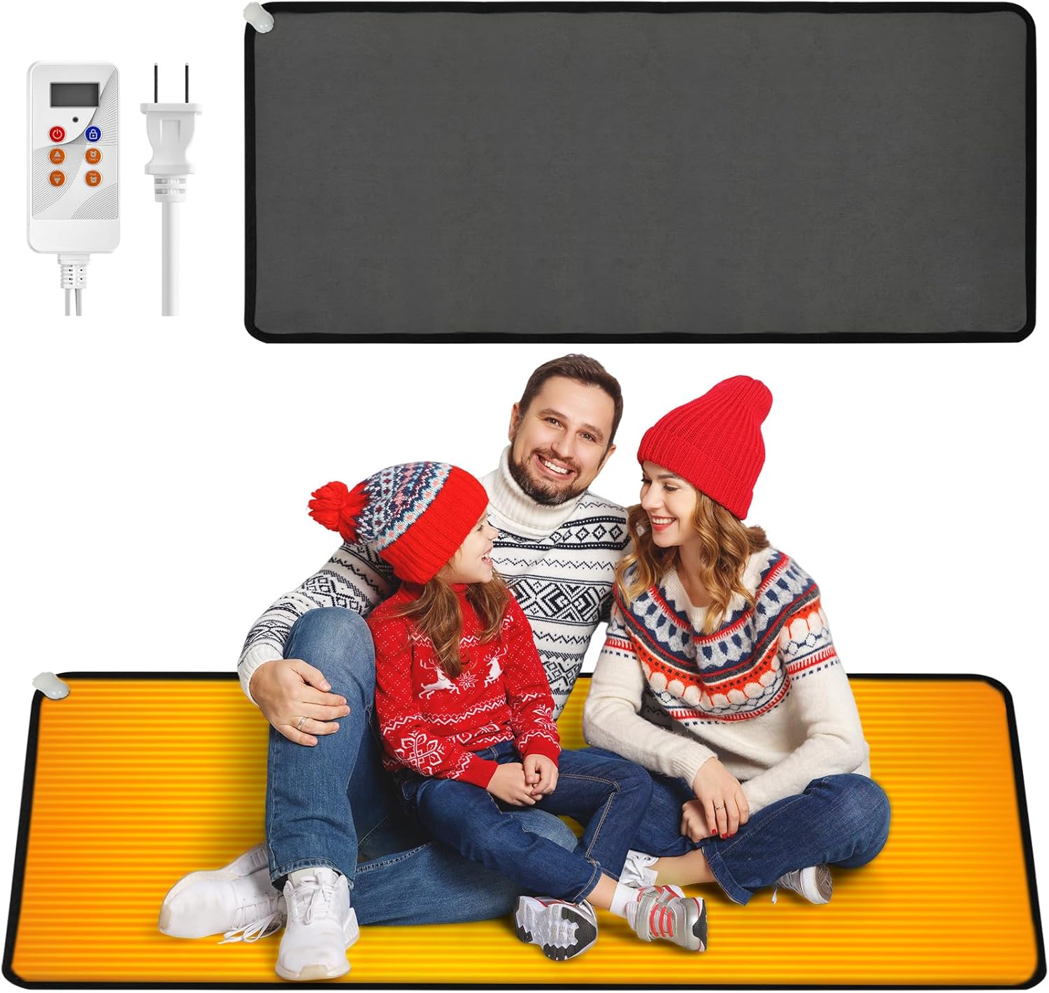 PVC 110V Heated Floor Mat Heater for Foot Warmer Under Desk 48 x 20 Inch Carbon Crystal Wood Stripe Electric Heating Carpet Pad Energy Saving Indoor Heated Rug for Home Office House Black