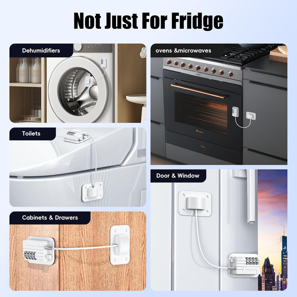 Upgraded Refrigerator Combination Locks- Changeable Password Fridge Locks for Kids, Toddlers and Children, Child & Baby Proofing Safety Door Lock for Cabinet and Drawers Windows (White-2 Pack)