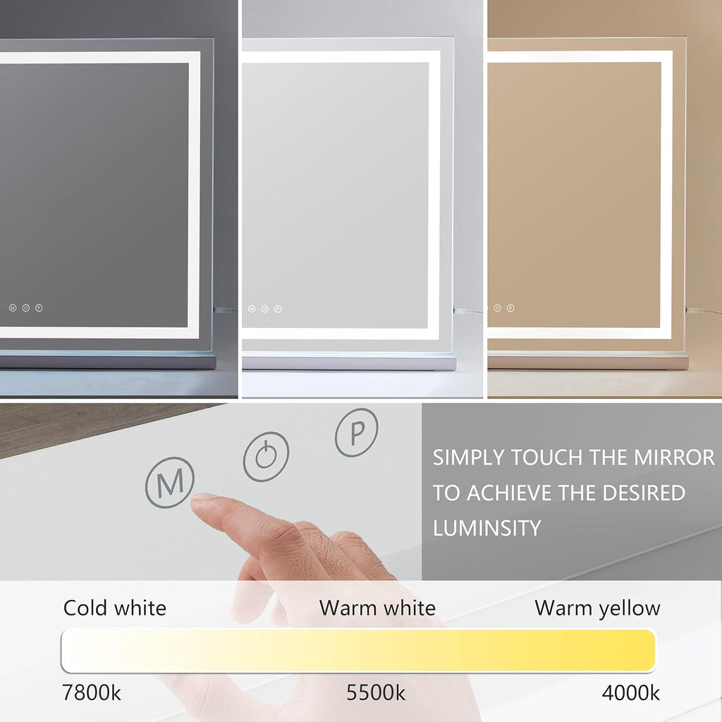 HIEEY Lighted Makeup Mirror, Hollywood Vanity Mirror with Lights, Three Color Lighting Modes, with 5X Magnification Mirror, Smart Touch Control, 360°Rotation (22.8in,White)