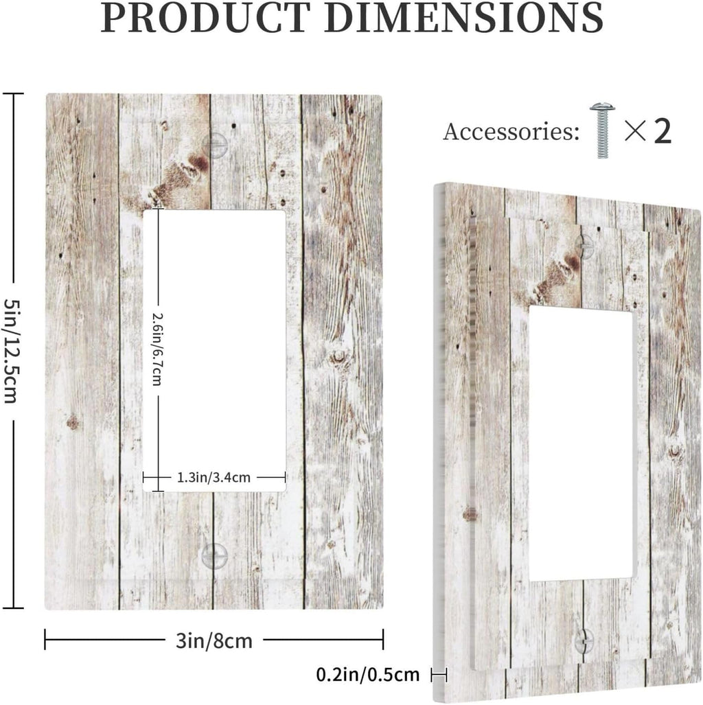 Vintage Light Wood Retro Rustic White Gray Oak Print Decorative Outlet Covers 1 Gang Single Rocker Light Switch Cover Plate Wall Plates GFCI Faceplate for Farmhouse Home Decor