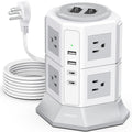 Tower Surge Protector Power Strip Flat Plugs with 8 Outlets 4 USB Ports (2 Type C), 6.5 FT Flat Extension Cord with Multiple Outlets, Charging Station with Surge Protection for Home Office Dorm