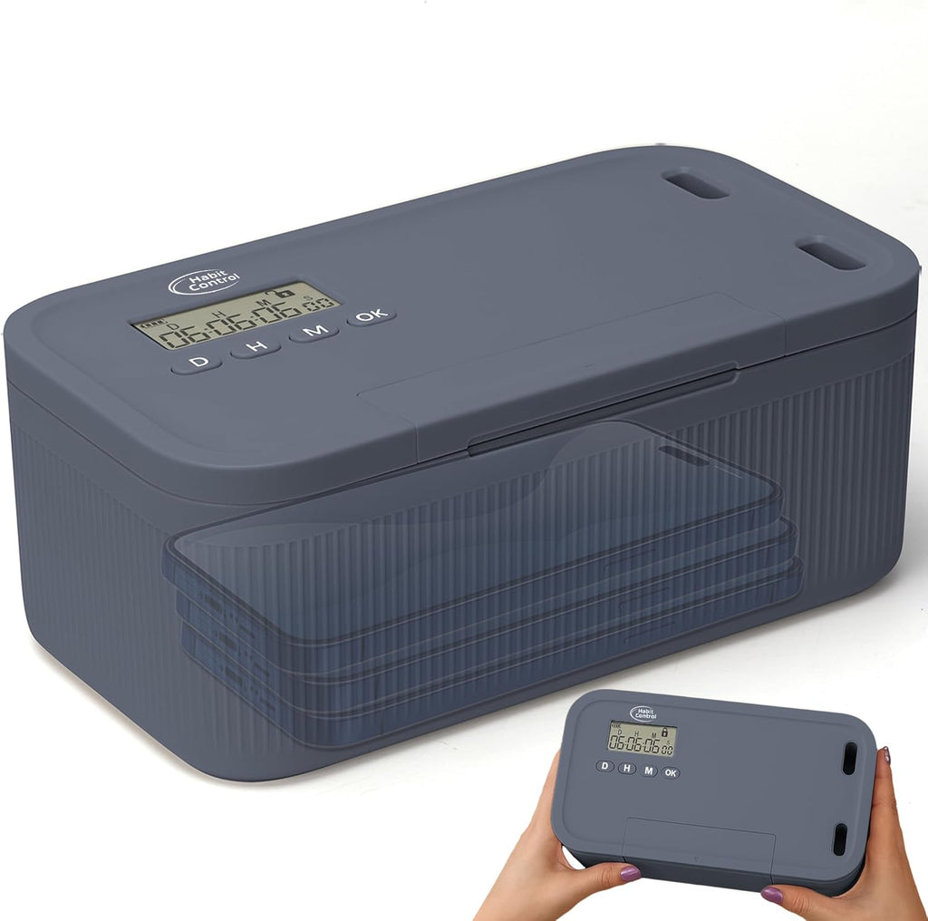 Timed Lock Box - Unplug from Cell Phones, Video Games, Socials, Snacks, Distractions - Simple or Timer Lock Mode - 30 Days Max Timer - Be More Present, Productive & Focused - Habit Control - Gray