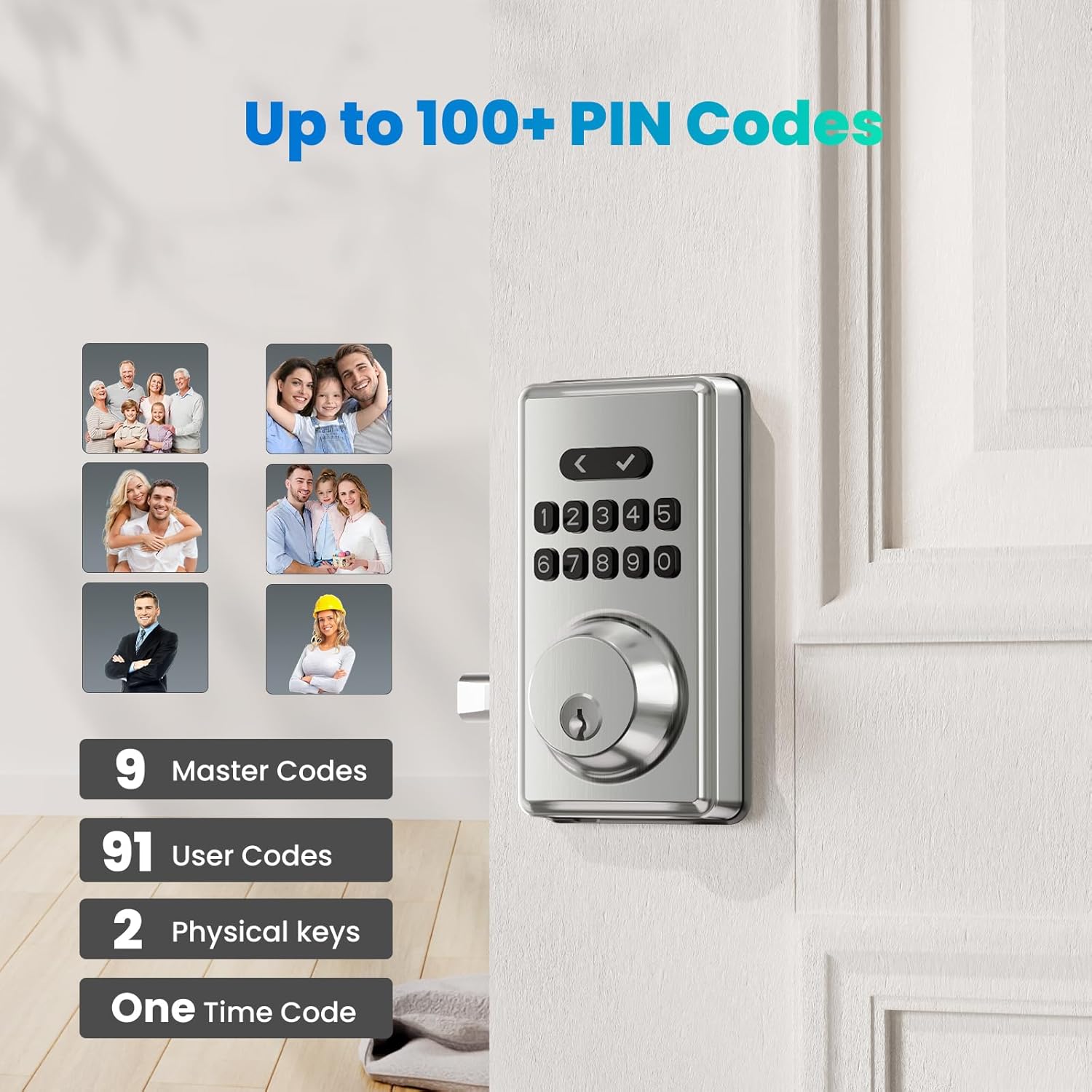 Keyless Entry Door Lock, Electronic Keypad Deadbolt for Front Door, Smart Locks with 6 Digital Code, Auto Lock, Anti-Peeking Password, Easy Installation, Silver