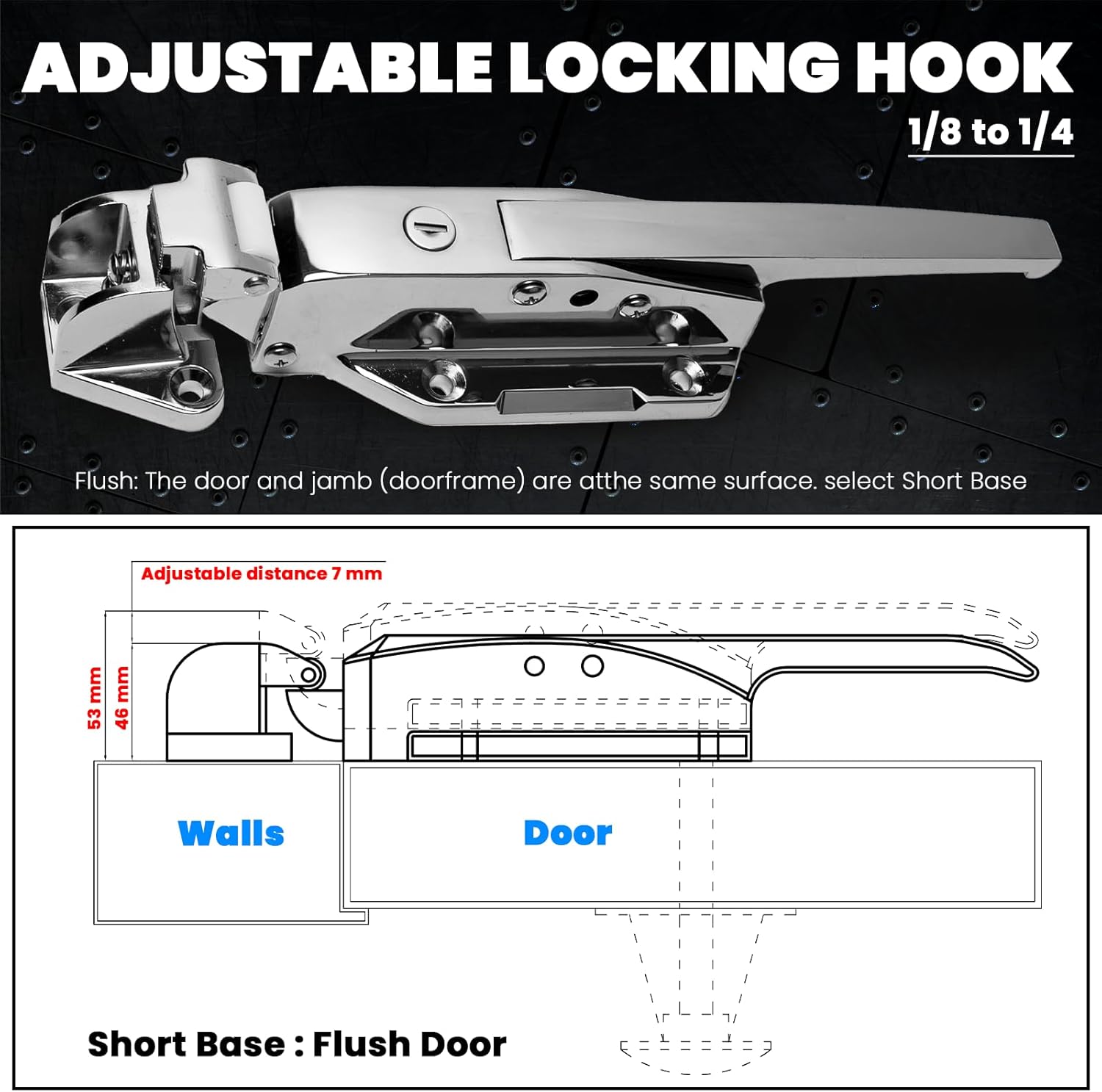 New Upgraded Walk in Cooler Door Handle, Walk in Cooler Door Closer Complete Latch Kit, Freezer Doors Handle, Offset -1/8 in to 1/4 in(Flush) and 5.9" Solid Metal Interior Release Handle