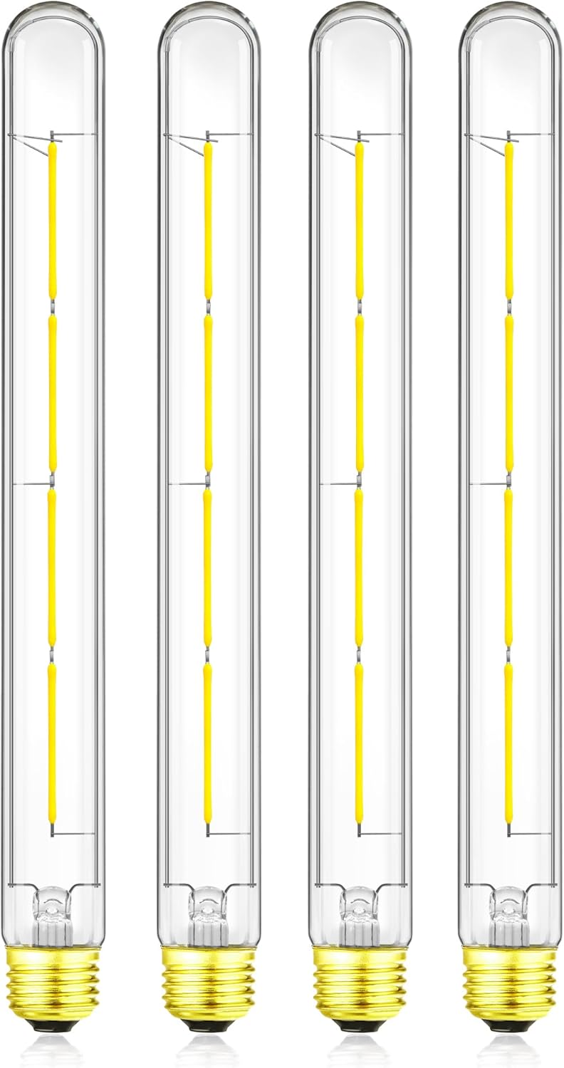 XININSUN T300 Led Bulb, 11.8 Inch Long Tubular Led Light Bulbs, 100Watt Equivalent, 1000lm, Dimmable, Clear Glass, E26 10W T10 LED Edison Tube Lamp Bulb,4 Pack. (6W=60W 4000K)