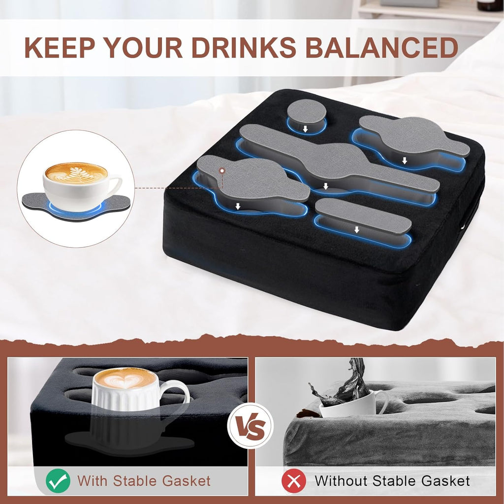 Couch Cup Holder Pillow - Sofa Cup Holder | Couch Caddy, Couch Drinks Remotes Holder for Cups, Headphones, Snacks, and Phones | Use it on Car, Pack, Beach, RV, and More (Black)