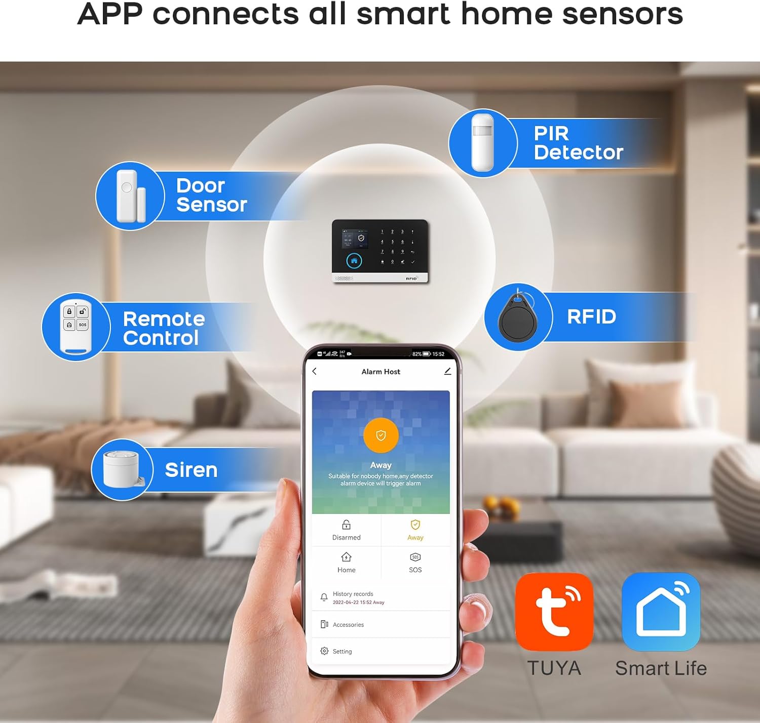 Wireless Home Security System WiFi+GSM/4G with Instant App Alerts&Auto Alarm Dial,Door&Window Alarm System,Motion Sensors,Smart Life Tuya Control,NO Monthly Fees,Apartment,Kids Safety