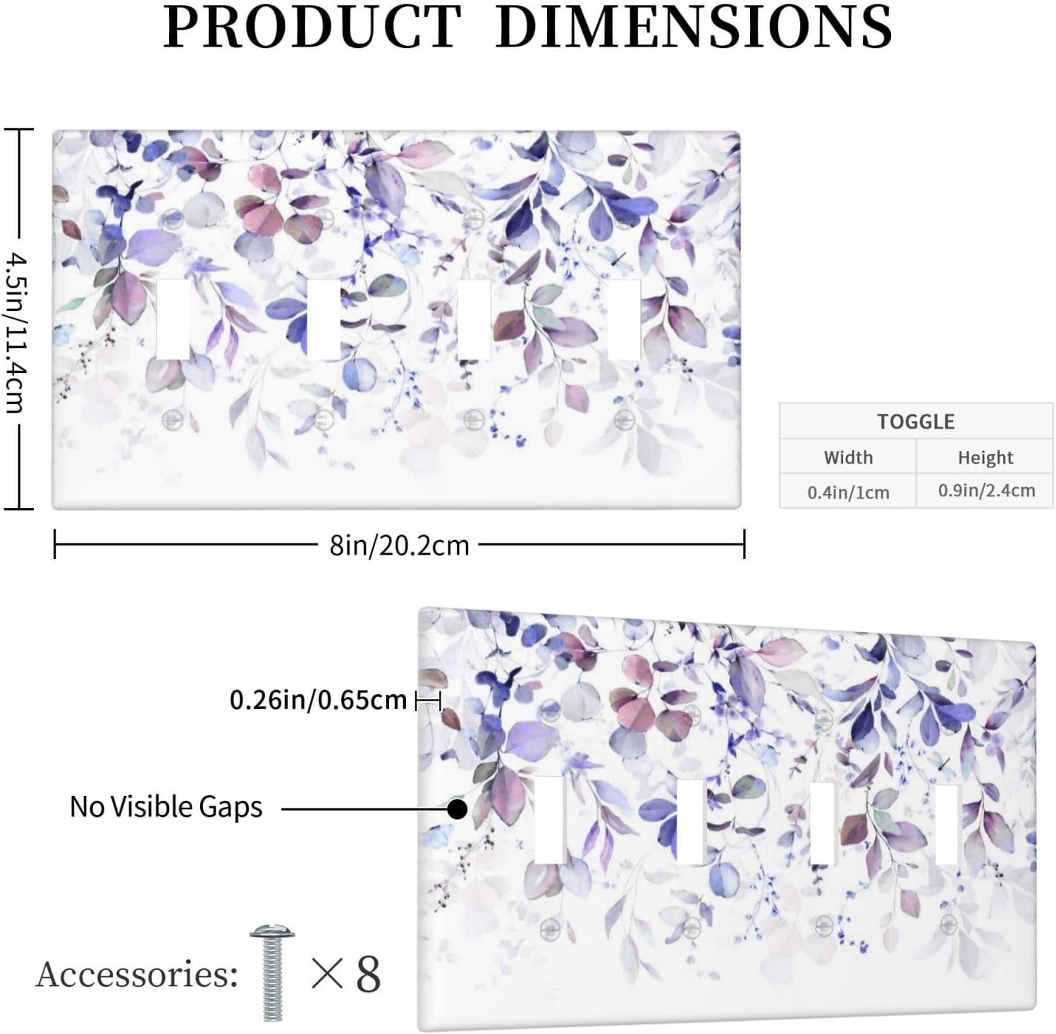 Purple Eucalyptus Watercolor Floral Rustic Leaf Light Switch Covers Quad Toggle Electrical Faceplate 4 Gang Wall Plate Decorative Switch Plates for Farmhouse Home Decor