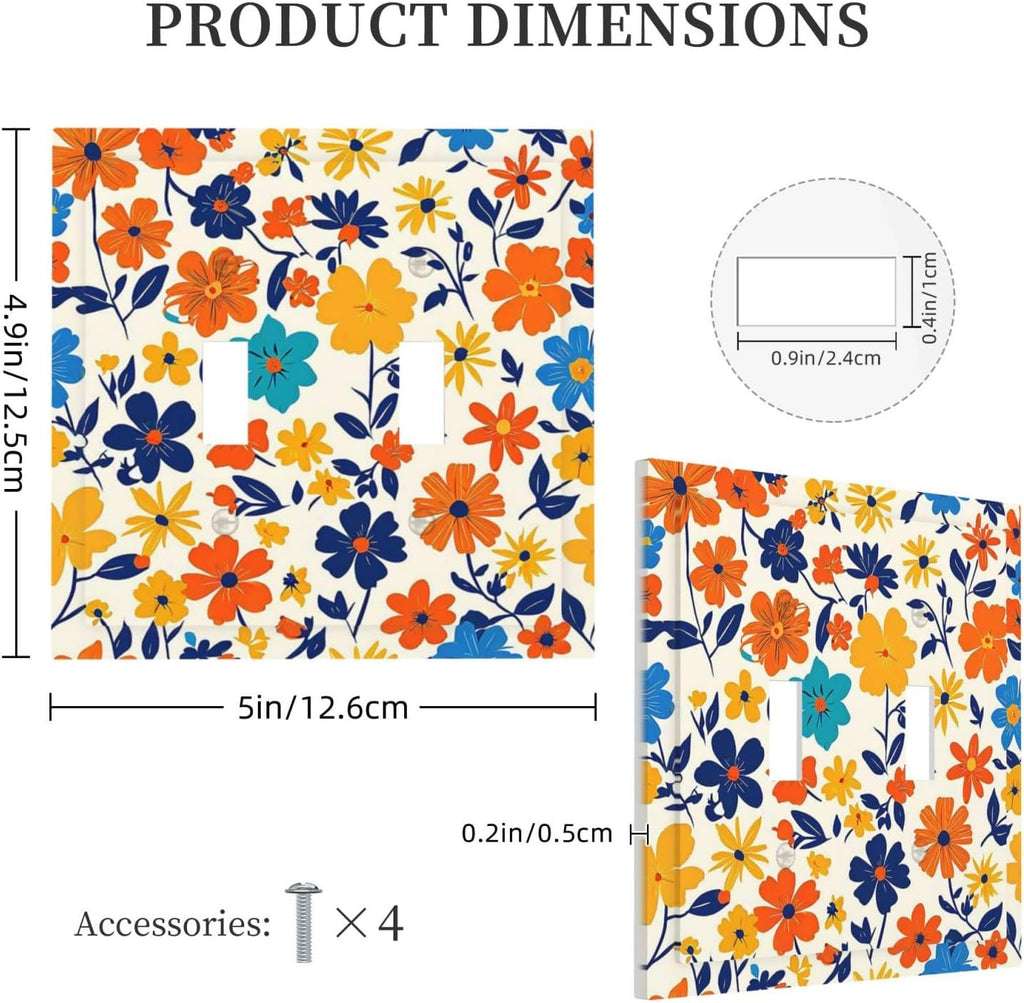 Nature Flowers Botany Plant Art Floral Decorative Switch Plates 2 Gang Double Toggle Outlet Light Switch Cover Wall Plate Electrical Faceplate for Bedroom Bathroom Decor