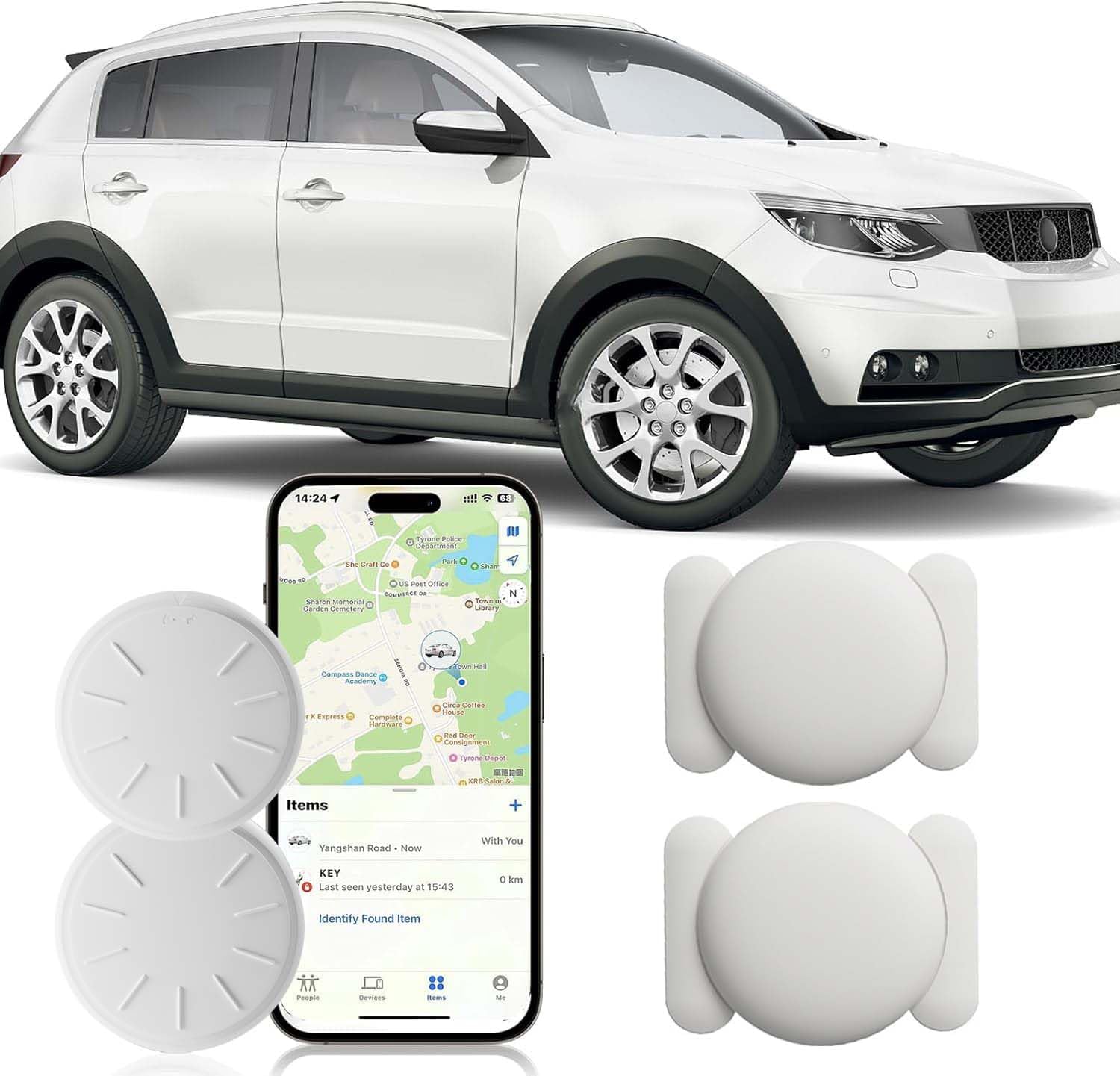 Car GPS Tracking Device for Vehicles, 2PCS Real Time GPS Tracker, Work with Find My (iOS Only),Hidden Mini GPS Tracker,No Monthly Fee (White Tracker, White Magnetic Case)