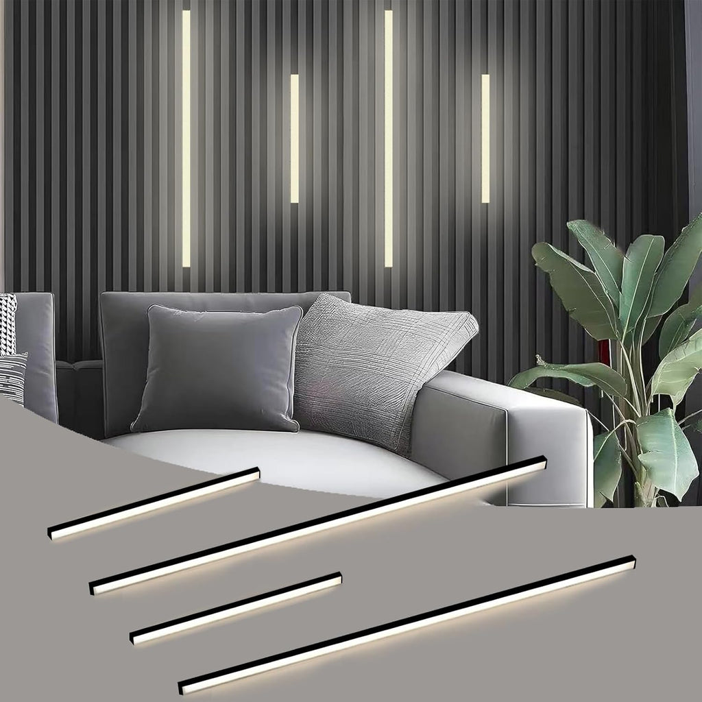 Besseto LED Wall Panel Lights Black,Wood Slat Wall Panel Strip Light,3000K Touchable Switch Dimmable LED Recessed Lighting for Living Room Bedroom Bathroom Stairs (Black-4PCS)