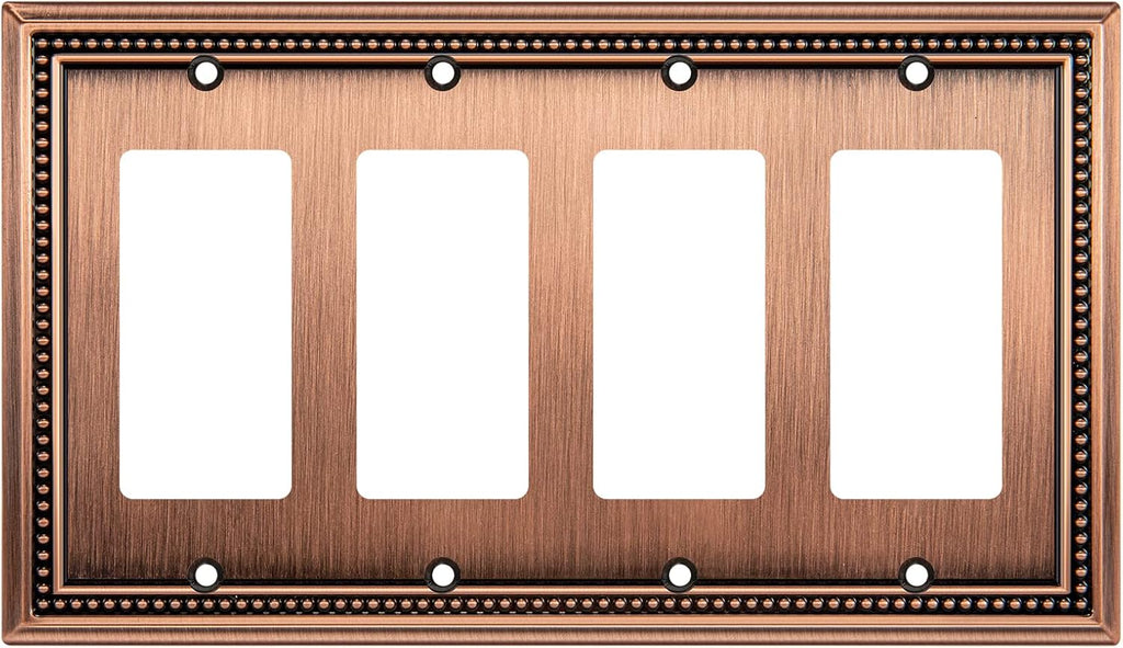Henne Bery Sunken Pearls Heavy Duty Decorative Wall Plate Switch Plate Outlet Cover (Quad Decorator, Antique Copper)