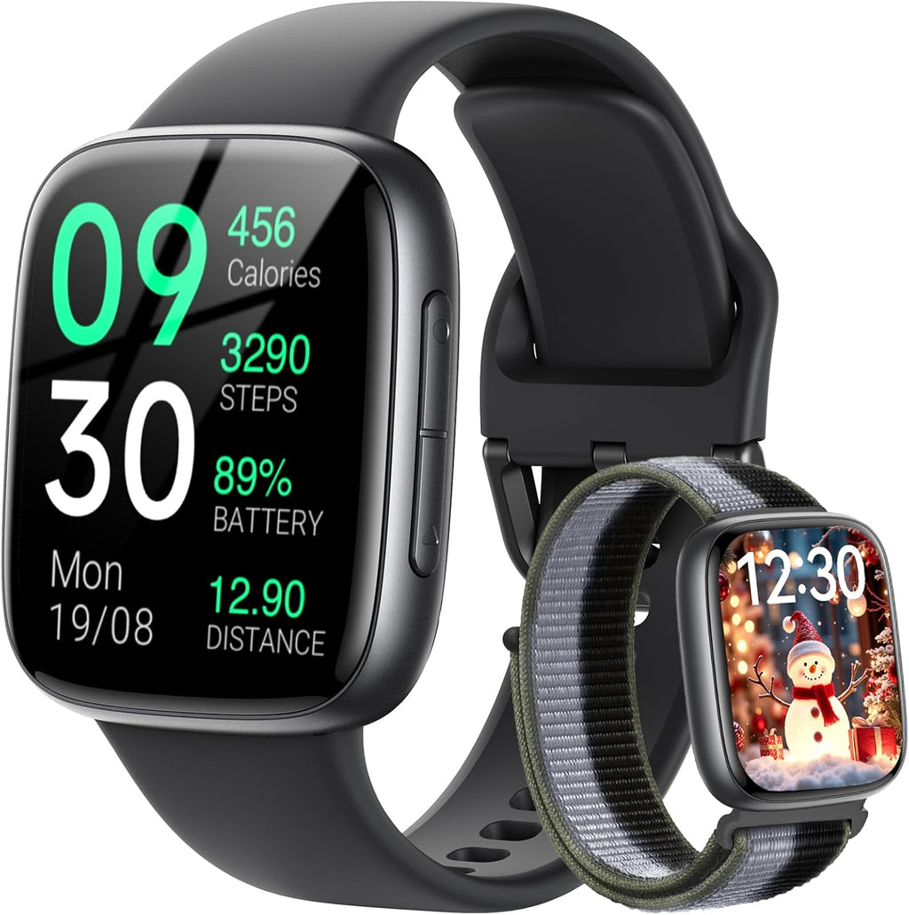 Fitpolo Smart Watch, 1.85" AMOLED Fitness Tracker with Bluetooth Call, Heart Rate/Sleep/SPO₂ Monitor, 100+ Sports Modes, 3ATM Waterproof Smartwatch for Android/iPhone/Samsung, Includes 2 Bands