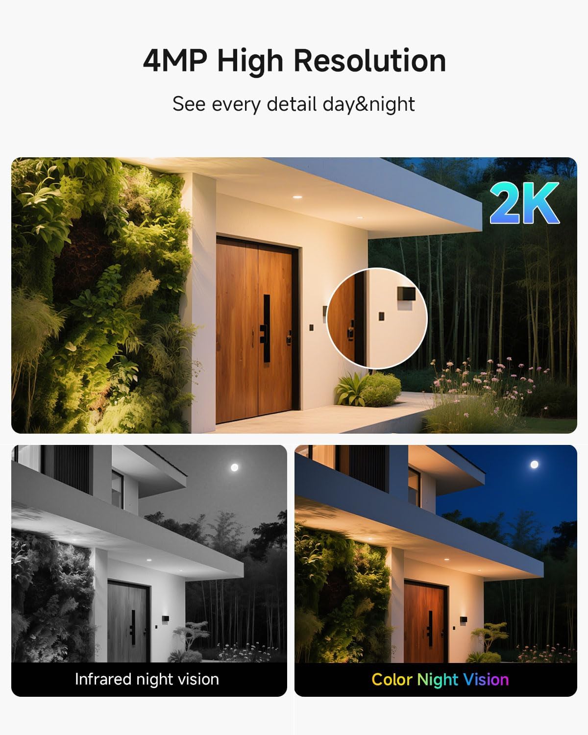 Noorio Solar Security Cameras Wireless Outdoor, 2K Pan/Tilt 360° View Solar/Battery Powered 2.4G WiFi Cameras for Home Security w/Color Night Vision, 2-Way Audio, SD/Cloud Storage