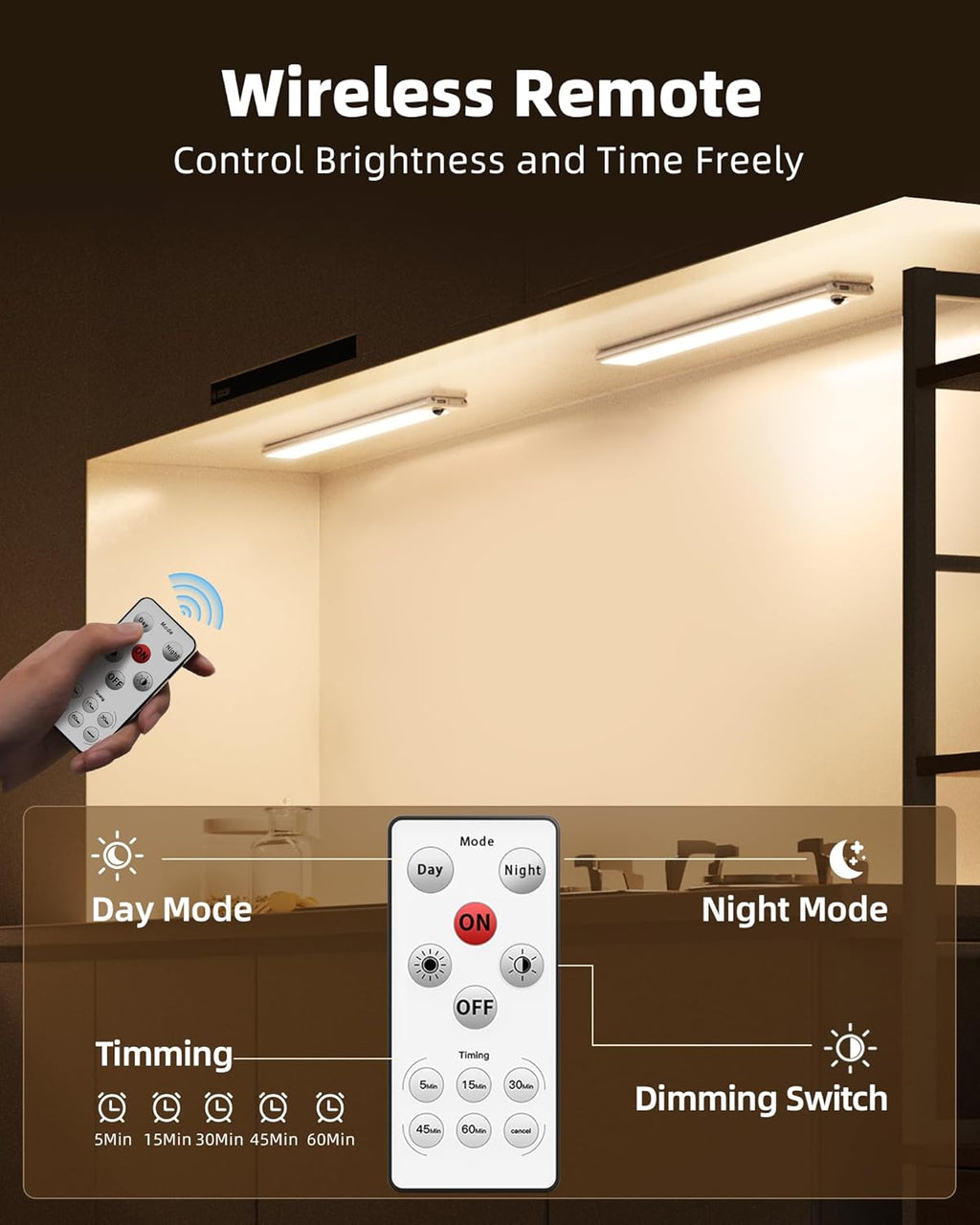 EZVALO Under Cabinet Lights,14.5'' Motion Sensor Light Indoor Dimmable, 4000mAh Rechargeable Closet Lights 3500K with Remote Control, Wireless Under Counter Light for Kitchen,Cabinet (Warm-6Pack)