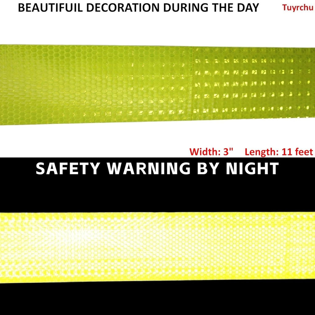 Fluorescent Yellow Reflective Tape Outdoor Waterproof 3 inch, High Visibility Warning Safety Industrial Marking Tape (11 feet)