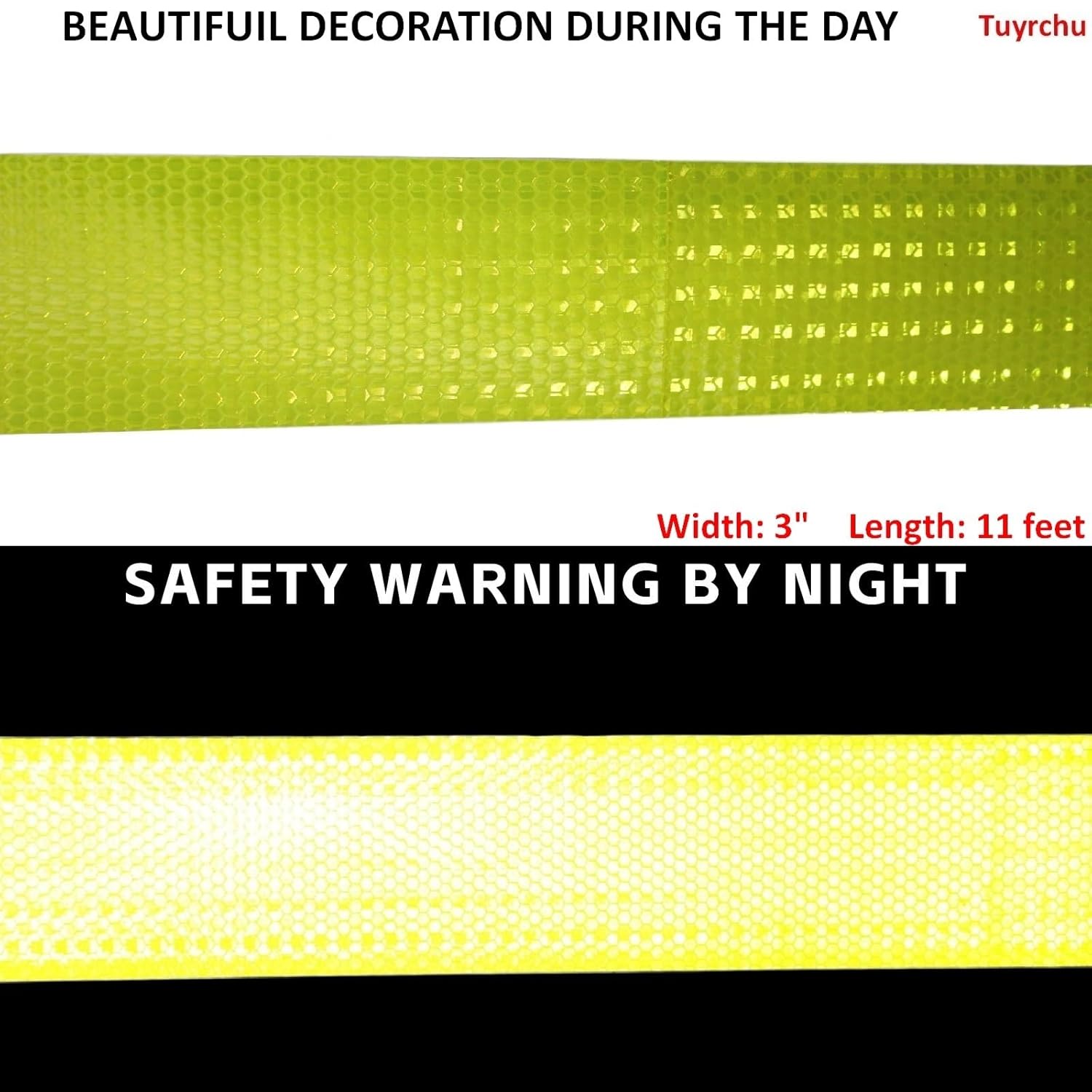 Fluorescent Yellow Reflective Tape Outdoor Waterproof 3 inch, High Visibility Warning Safety Industrial Marking Tape (11 feet)