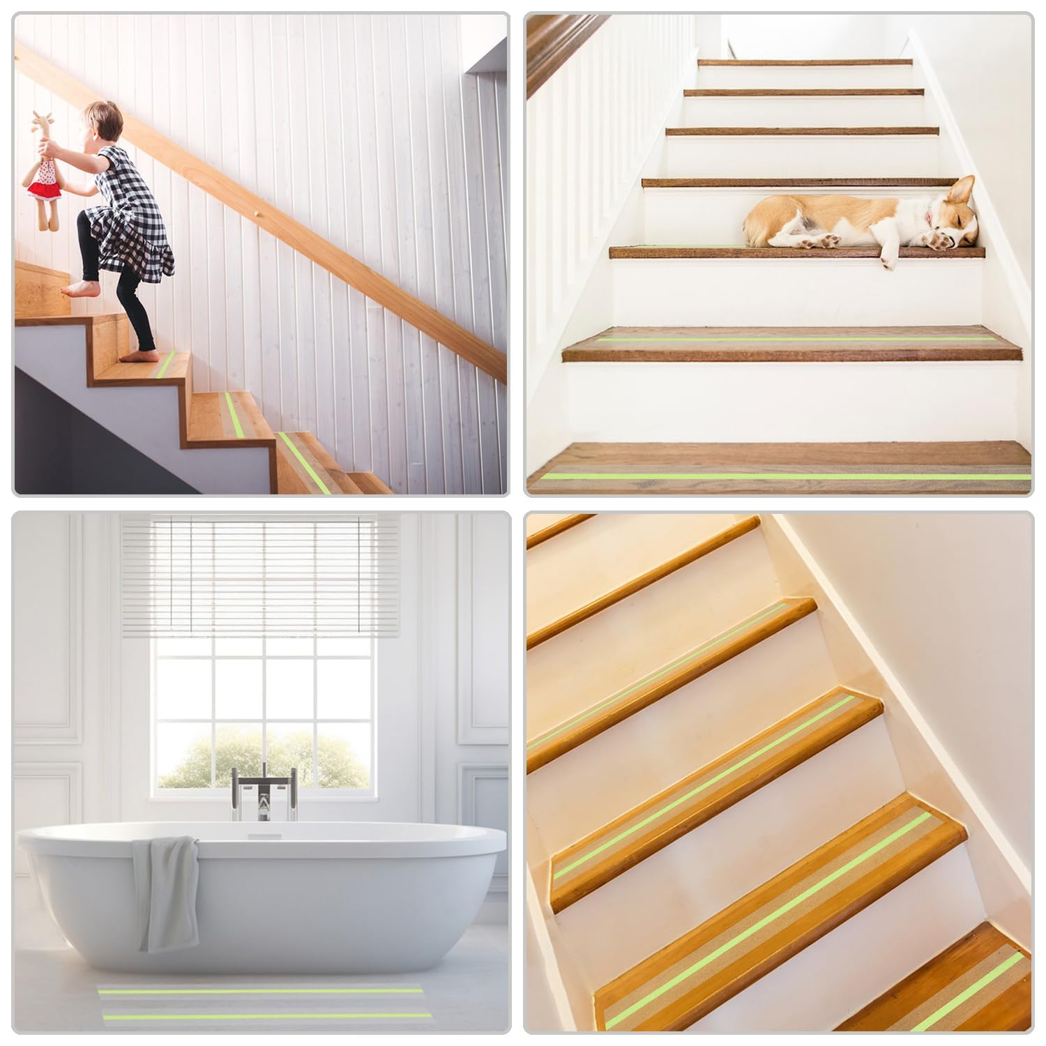 Anti Slip Tape, Clear Glow in The Dark Traction Grip Tape, 2 Inch x 32.8ft Waterproof Indoor/Outdoor, Non Slip Stair Treads Safety Tape (Clear with a line of Glow, 2" Width)