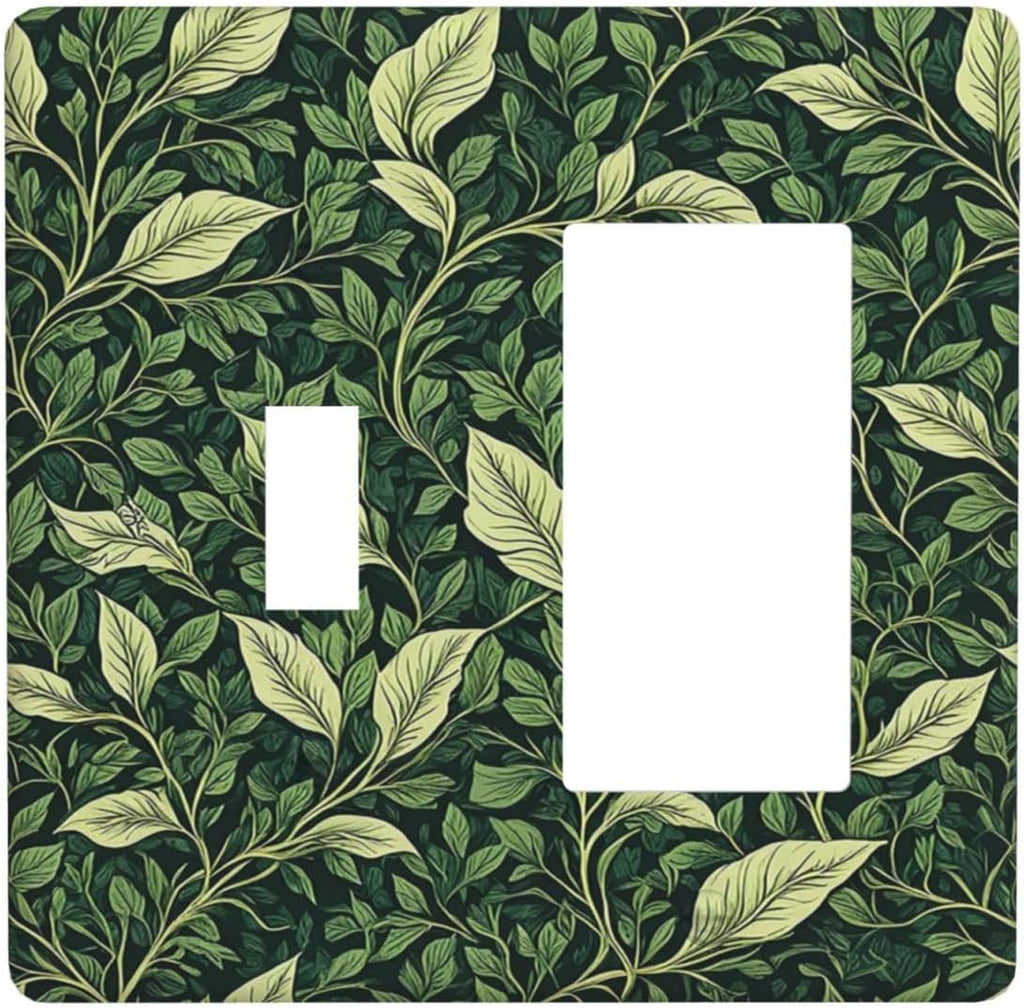 Vintage Green Plant Leaves 2 Gang Combo 1 Toggle 1 Rcoker Light Switch Covers Decorative Switch Plates Electrical Switch Plates and Outlet Covers for Home Art Decor 4.5 X 4.5 IN