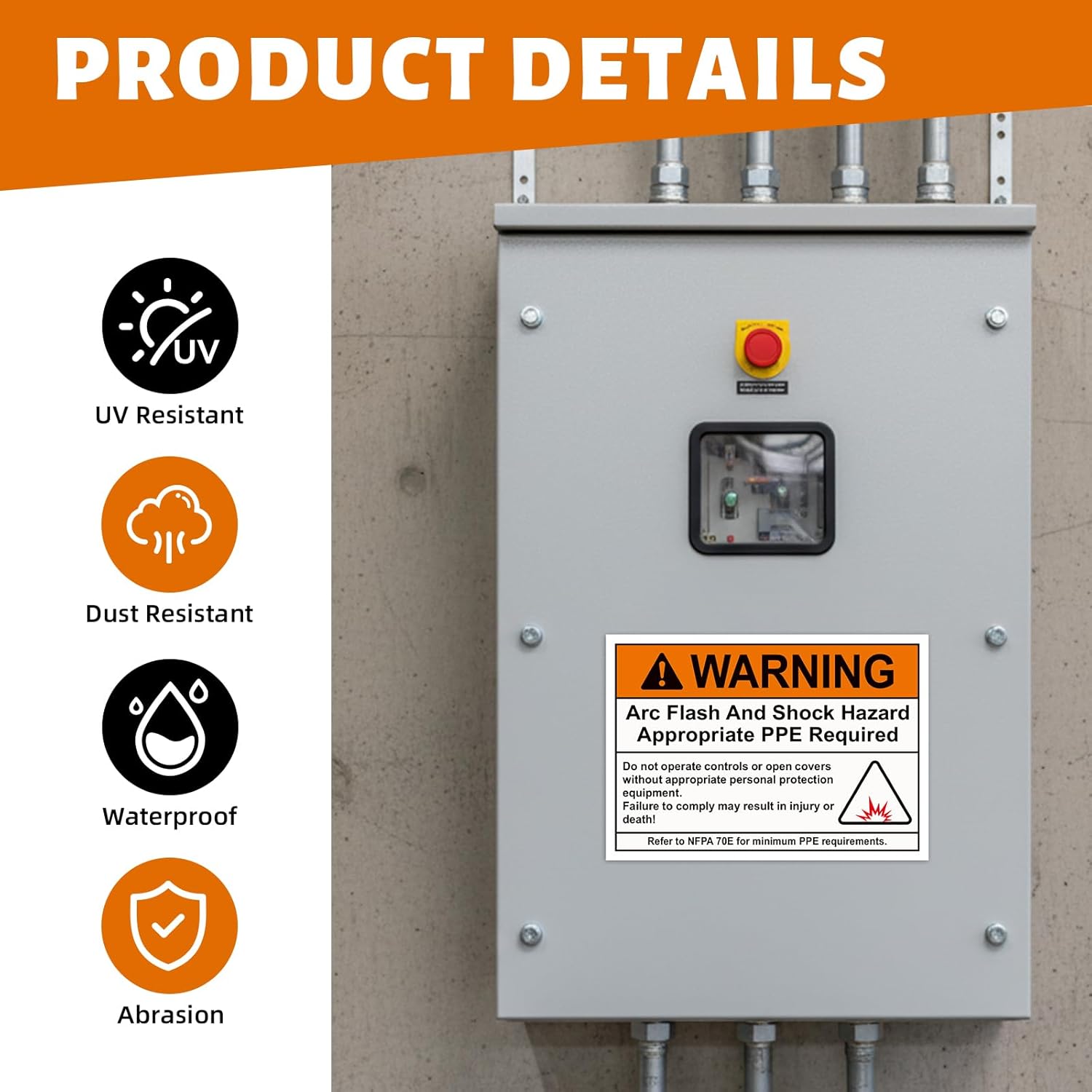 100 Pcs Warning Arc Flash and Shock Hazard Label - 5 x 3.5 Warning Safety Appropriate PPE Required Signs for Electrical Workplace