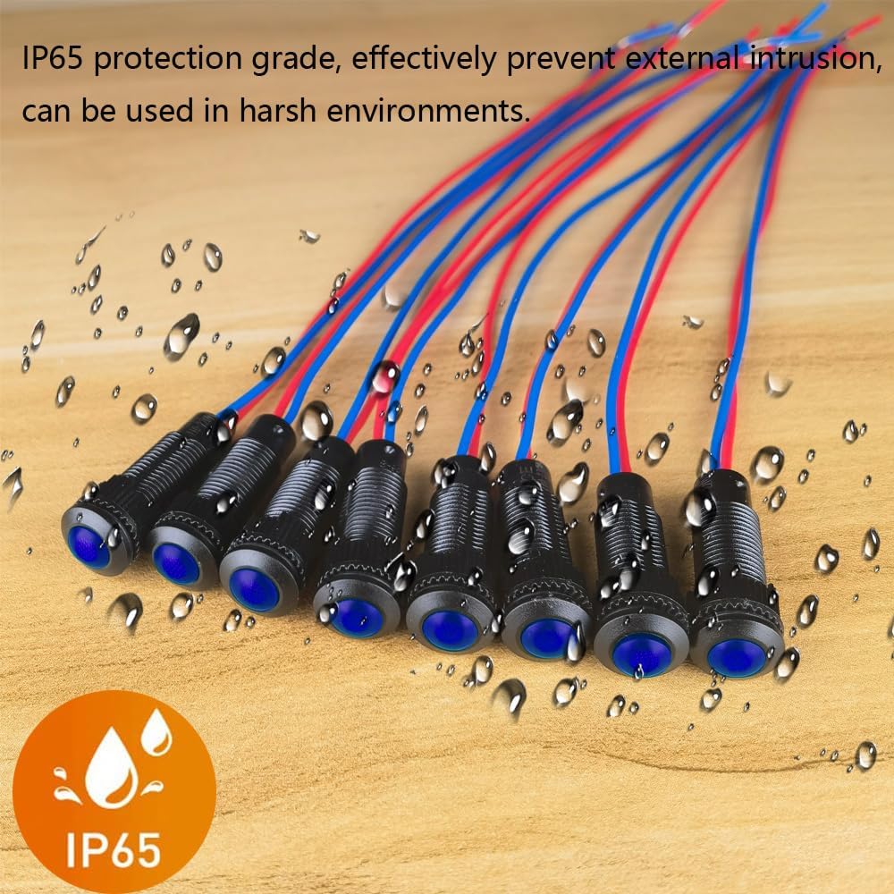 8pcs Blue LED Indicator Pilot Light 110VAC Mounting Hole Size 8mm(Flame Retardant Plastic Shell)