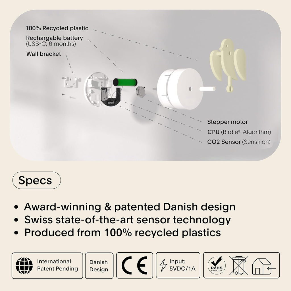 Birdie 2.0 - Design Indoor CO2 Monitor - Air Quality Meter for Home & Office - Promotes Mental & Physical Health - Modern Interior Decor - Reducing Health Risks with Clean Air (Dune, FullBirdie)