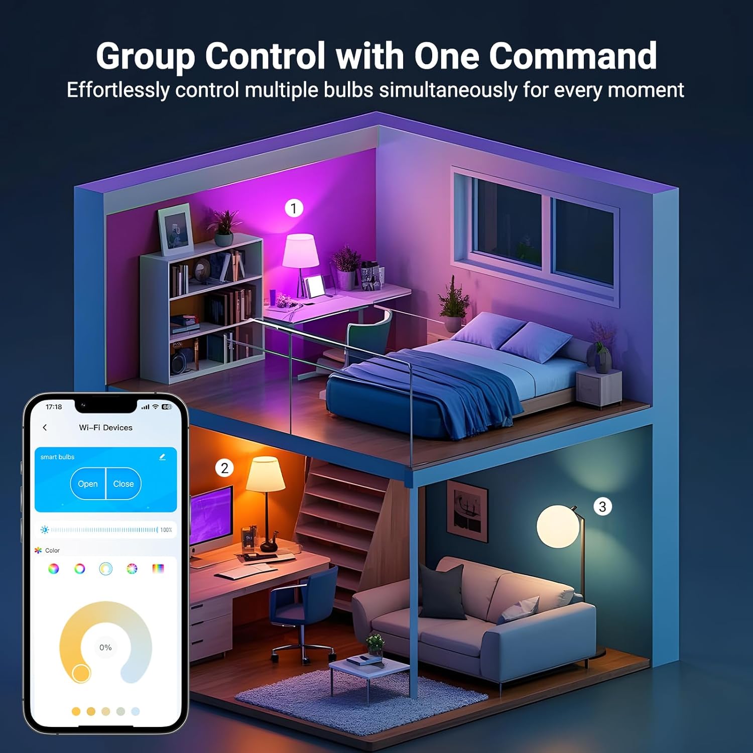 TJOY 4 Pack Smart Light Bulbs, Bluetooth WiFi Led Bulb Work with Alexa &Google Assistant, RGB Color Changing Alexa Bulbs, Music Sync, 2700K-6500K, 9W(60W Equivalent), A19 E26 800LM, 2.4Ghz WiFi only