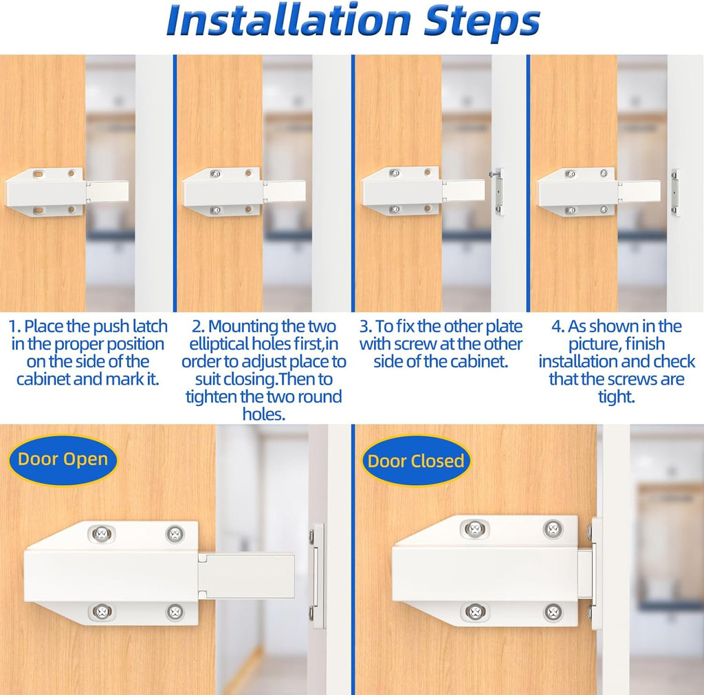 Jiayi Push Open Door Latch Push Catch Magentic Push Open Cabinet Latches Hardware for Kitchen Drawer Closer Touch Release Open for RV Door Damper, Large Push to Open Wardrobe Closure (White, 8 Pack)