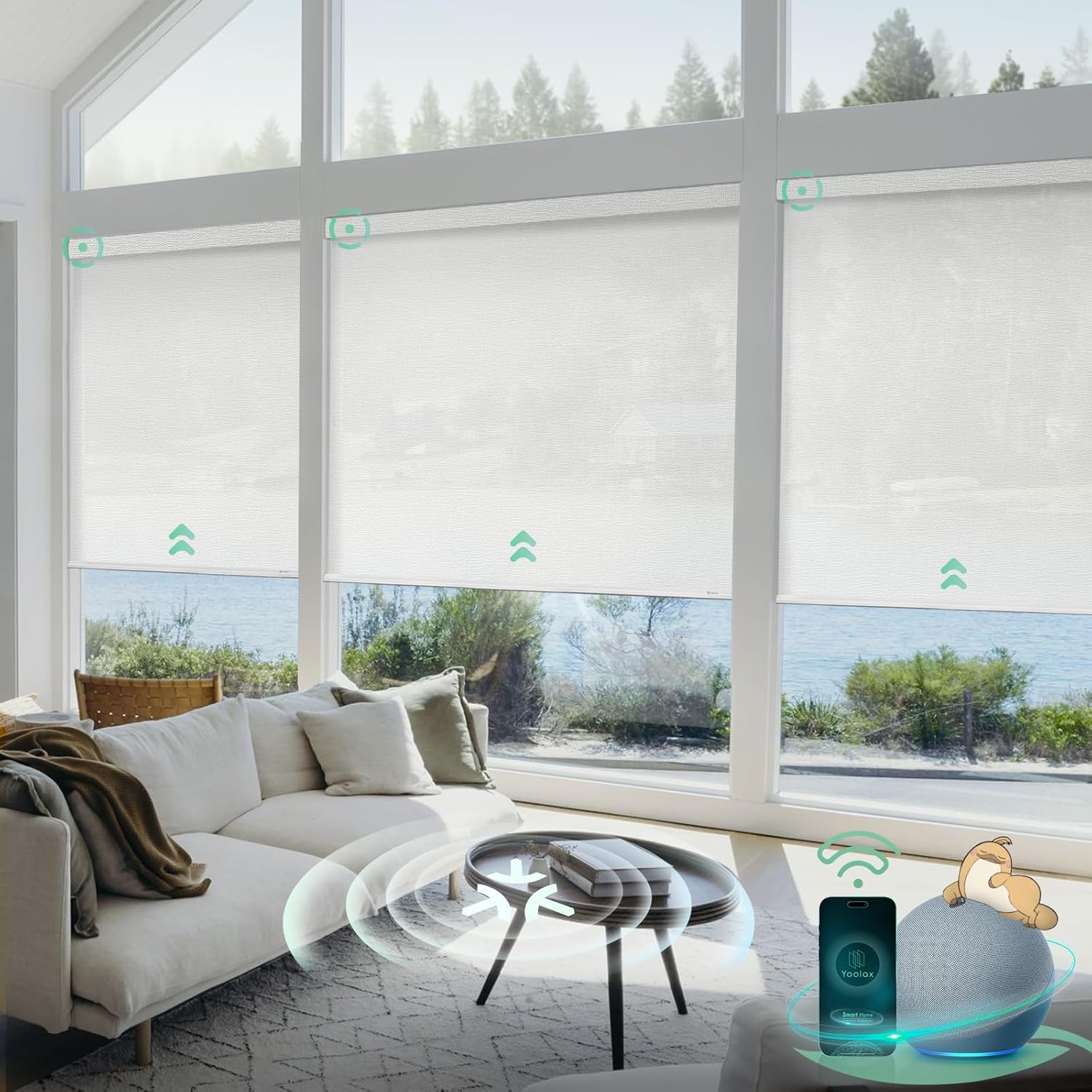Yoolax Smart Blinds, Motorized Matter Solar Shades Flame Resistat Automatic Blinds for Windows Motorized Shades Compatible with Alexa, Google Home, Homekit(Solar-3% Openness Milky White)