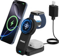 Wireless Charger for Apple MagSafe, Foldable 3 in 1 Wireless Charging Station Magnetic Charger Stand for iPhone 17/16/15/14/13/12 Series/Apple Watch10-2/Airpods (Black)
