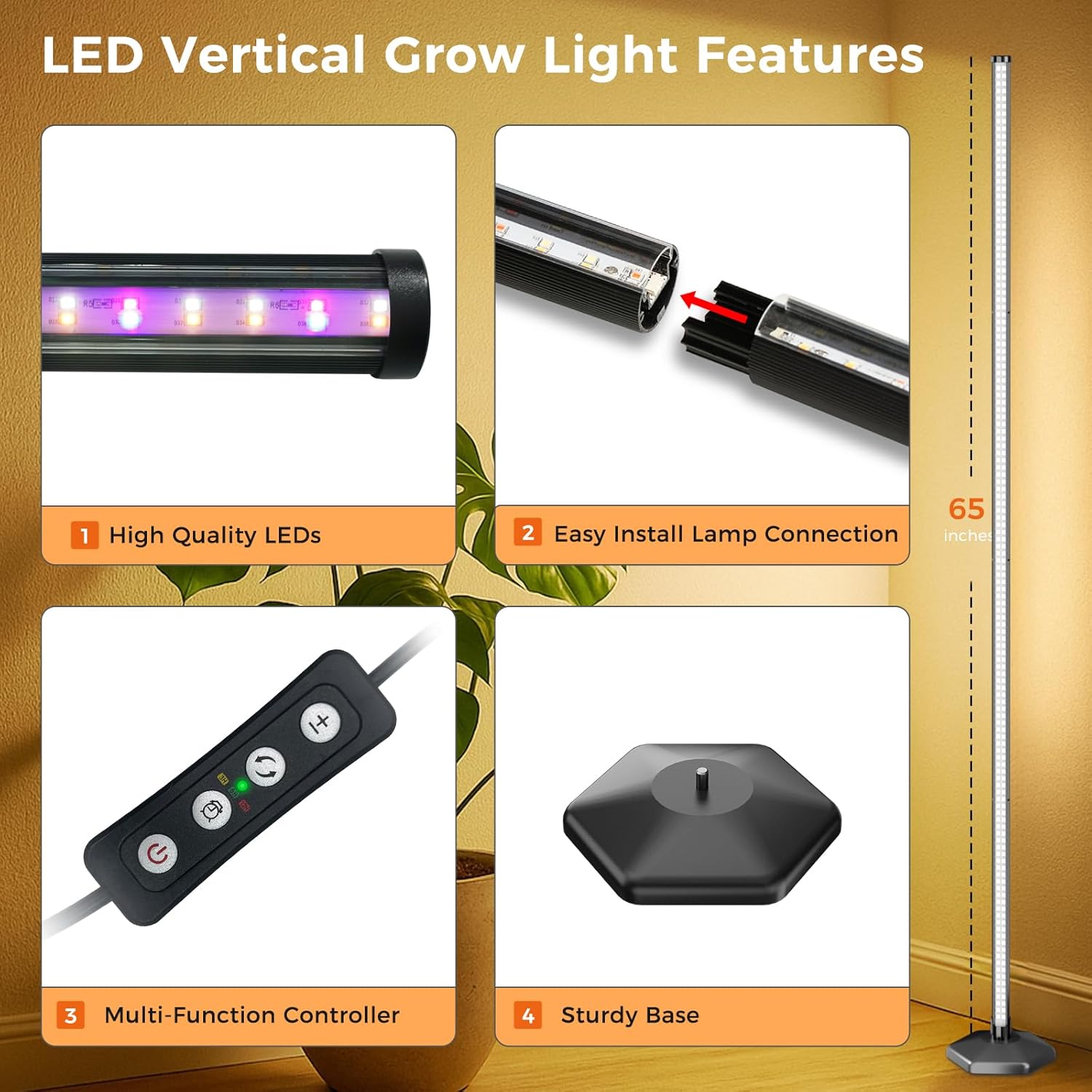 Grow Lights for Indoor Plants, 44W 192 Led Full Spectrum Plant Light, 5.4FT Adjustable Length Standing Grow Light with Timer/Six Leg Base for Greenhouse/Garden