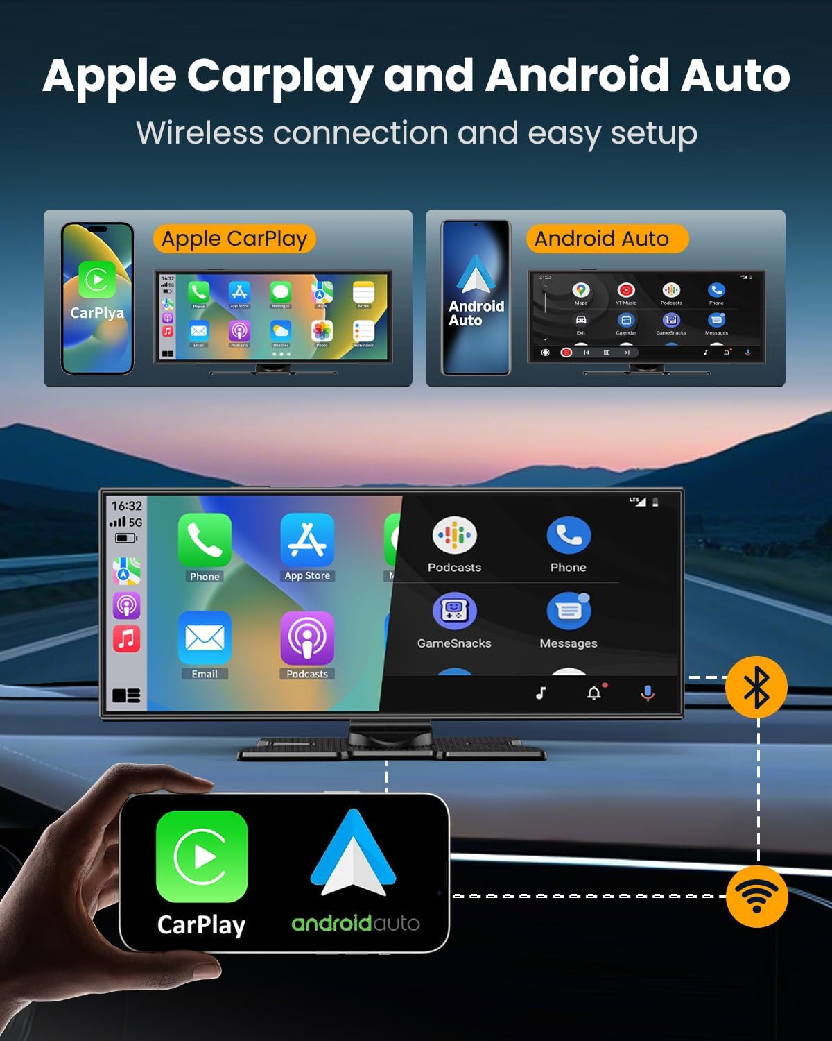 Largest 11.5"Wireless CarPlay Screen for Car,Portable A-pple Car Play & Android Auto,HD Touchscreen with 4K Dash Cam,Backup Camera,Bluetooth, Navigation,Voice Control,GPS,Mirror Link, for All Vehicles