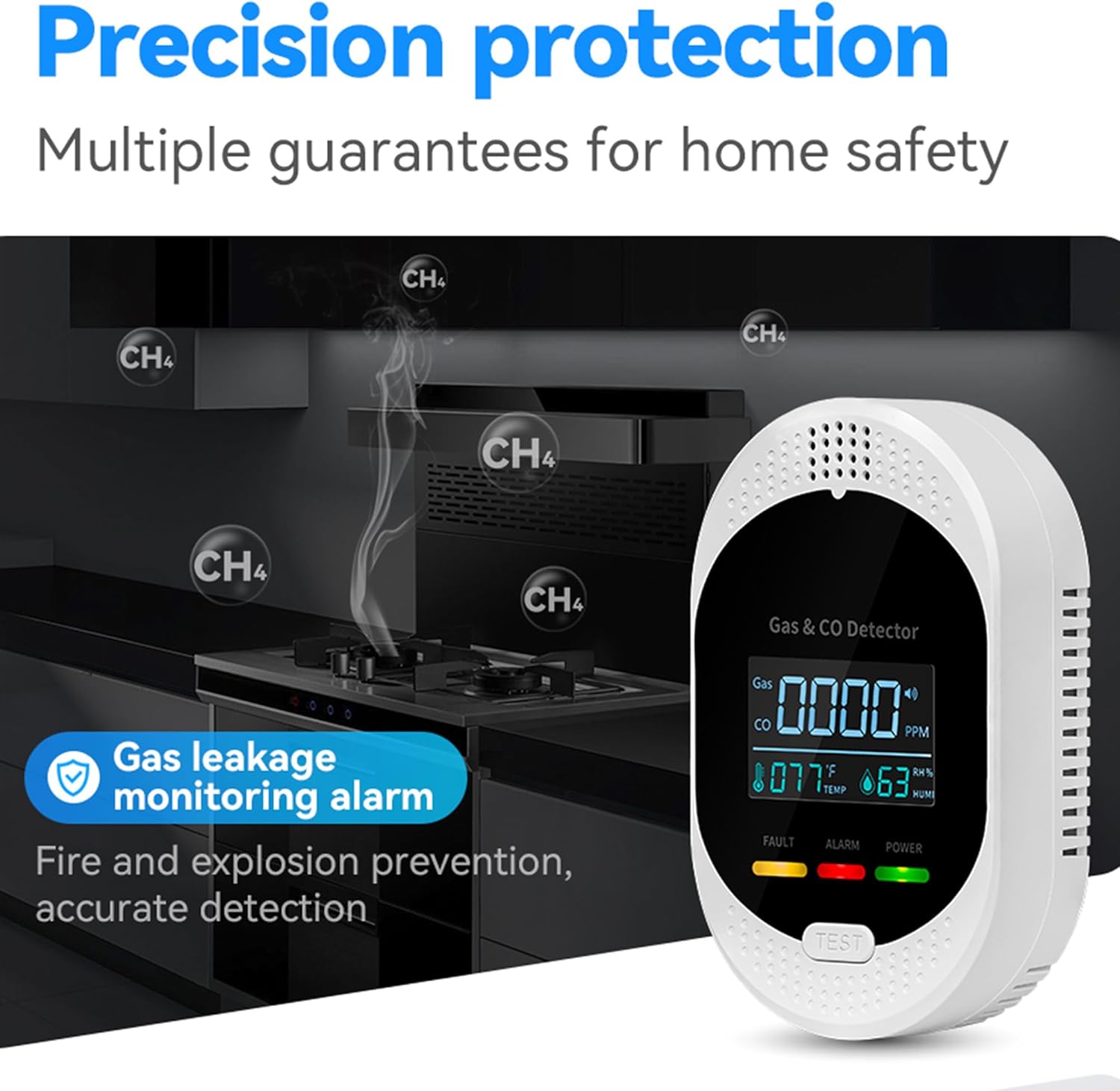 2PCS 4-in-1 Carbon Monoxide & Natural Gas Detectors with Temperature/Humidity LCD Display, Plug in Co Leak Detector Propane Monitor for Home Travel RV Essentials, Sound Alarm Over 85dB