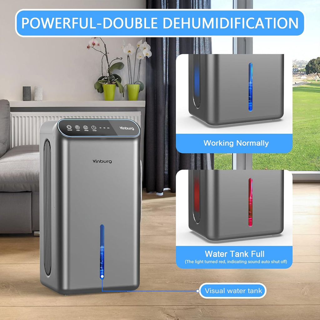 Dehumidifier for Basement (85 OZ, 800 sq ft) Quiet Dehumidifiers for Home, Auto Shut-Off, Sleep Mode, 3 Gear Timer(8H,16H,24H), Small Dehumidifier for Bedroom, Bathroom with Drain Hose (Black Gray)