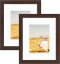Golden State Art, 8x10 Picture Frame with Mat for 5x7 Photo - High Definition Glass Wall Mounting or Tabletop Display (Brown, 2 Pack)
