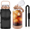 64oz Glass Water Bottle with Straw and Sleeve Half Gallon Motivational Water Bottle with Time Marke and Strap 2L Leakproof Borosilicate Reusable Water Jug for Gym Outdoors