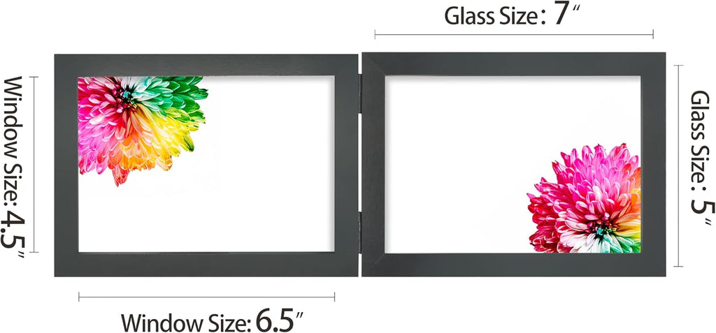 Double 5x7 Horizontal Combo, Black Wood Picture Frame, 4.5x6.5 Opening Foldable Landscape View Photo Frame on Table-top or Wall