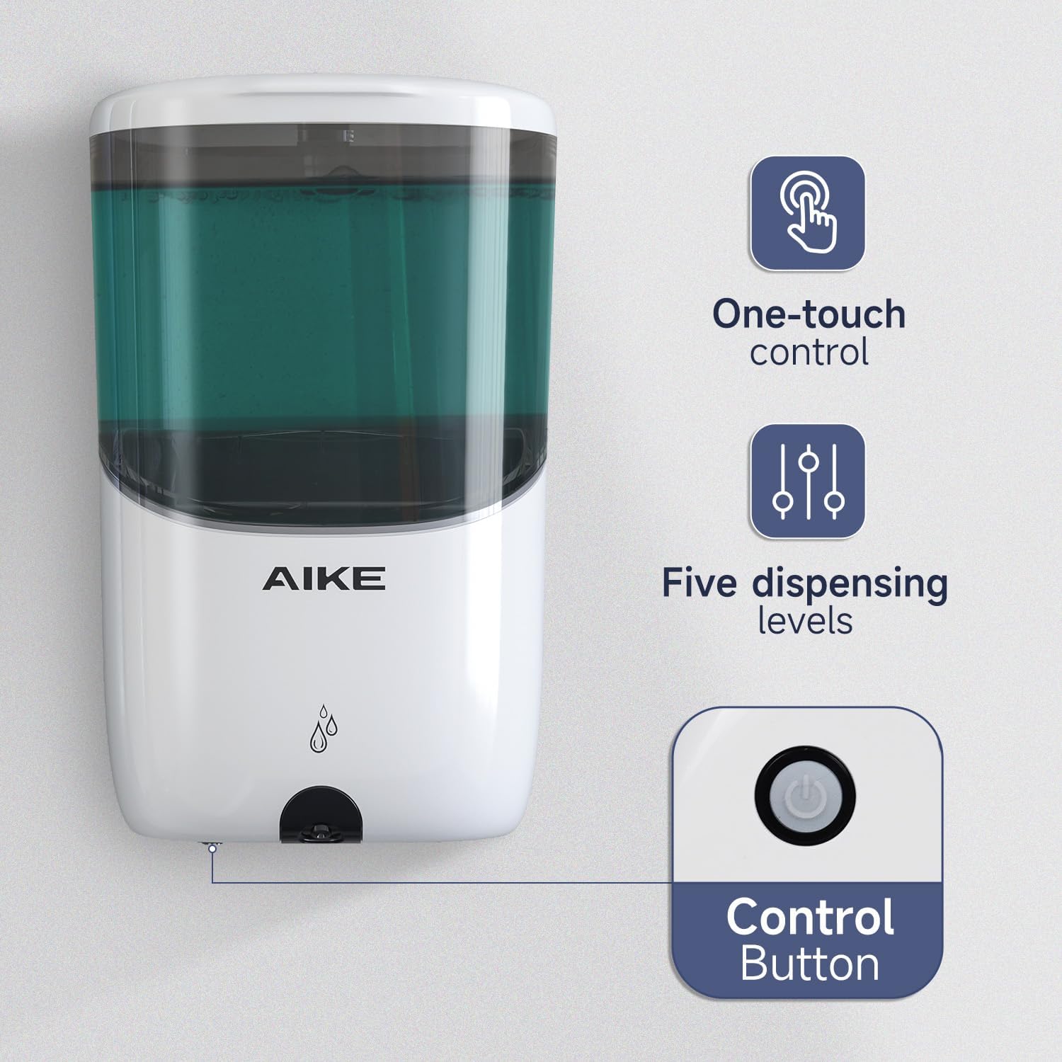AIKE Wall Mount Automatic Soap Dispenser for Liquid Soap Battery Operated White, Model AK1216