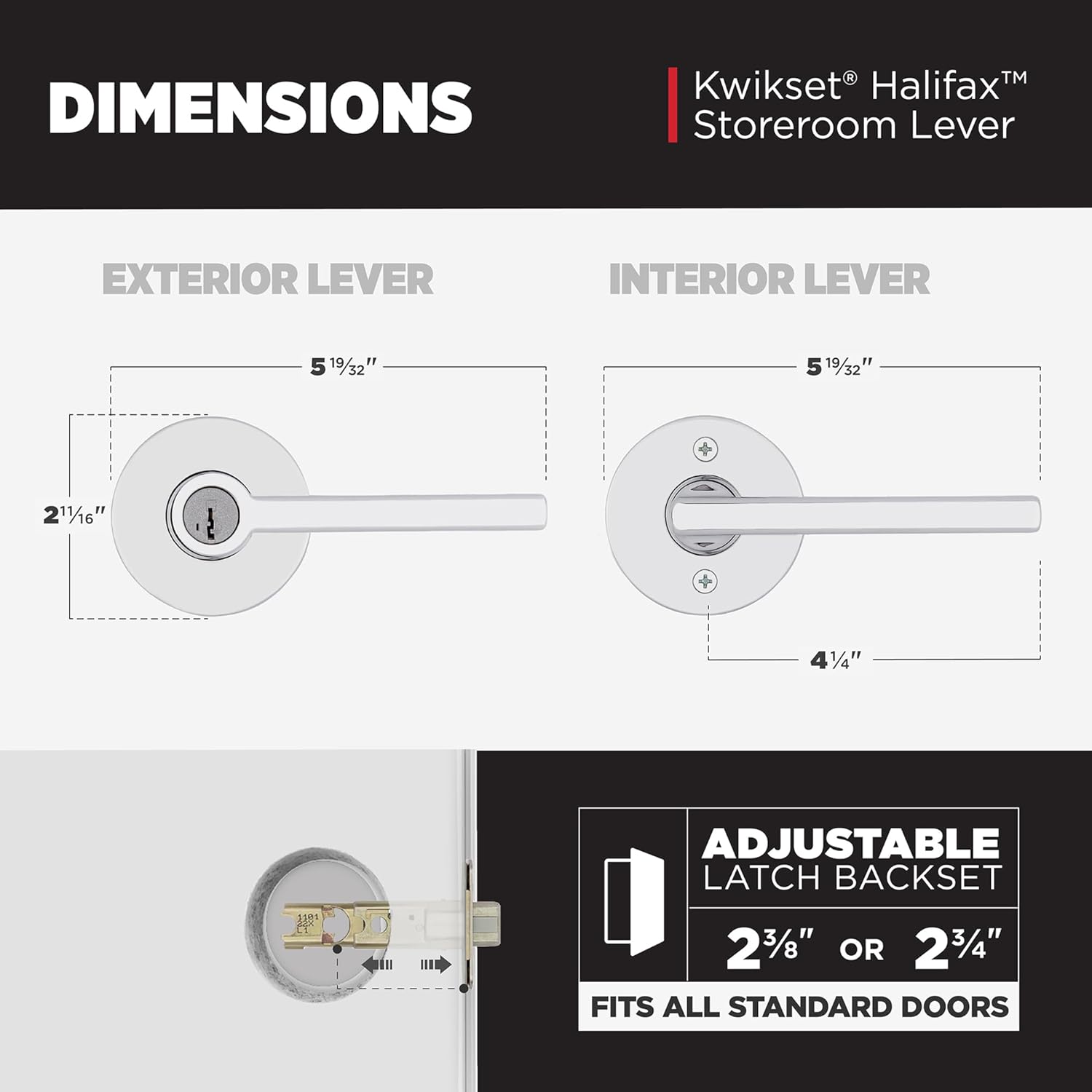 Kwikset Halifax Keyed Storeroom Entry Door Handle with Lock and Key, Secure Keyed Reversible Lever Exterior, for Front Entrance and Bedrooms, Polished Chrome, Pick Resistant Smartkey Rekey Security