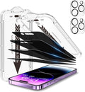 EZ-GLAZ-4+2 Pack for iPhone 14 Pro Privacy Screen Protector[6.1 inches] With Camera Lens Protector, [Drop Protection] 9H Hardness Full Coverage Anti-Spy Tempered Glass Film, Easy to install