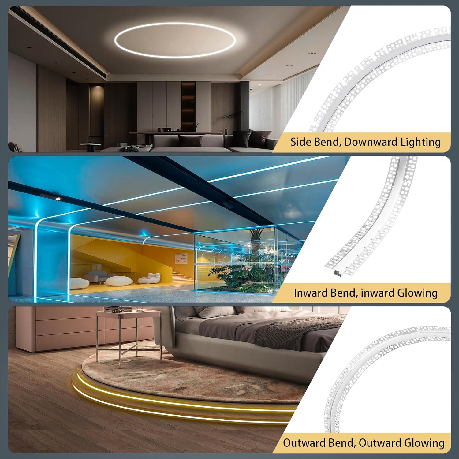 6 Pack Led Diffuser Channel with Milky White Silicone Cover 6.6FT/2M Plaster-in Aluminum Drywall U Shaped Trimless Recessed Track for Strip Light, Flexible Led Profile 45 Degree Bendable