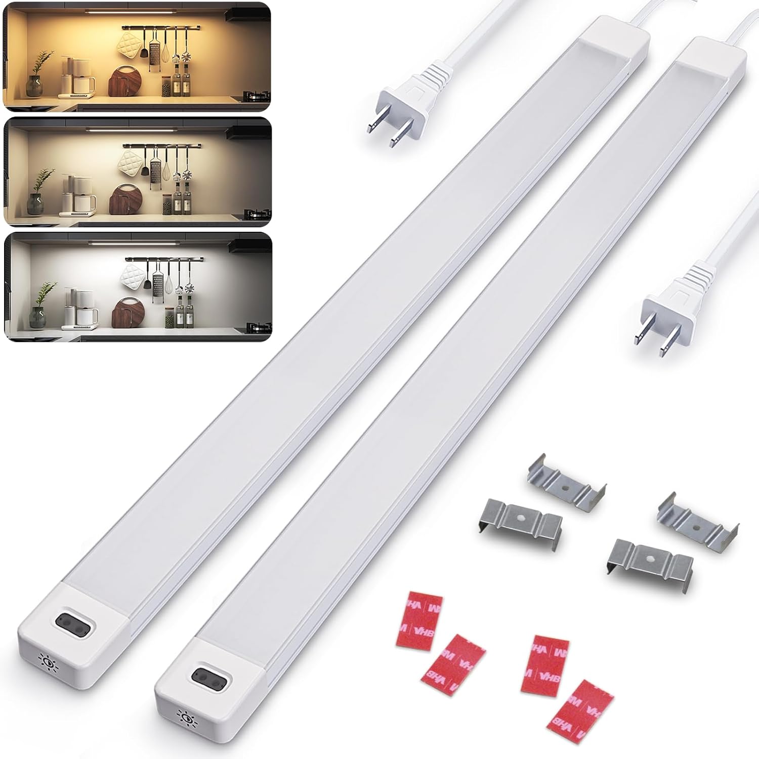 MYPLUS 16" Hand Wave Activated Under Counter Lighting, 2 Pcs LED Cabient Lights Motion Sensor with 5 Color Warm/Daylight/Cold White, Bright 450 Lumens LED Lights for Kitchen