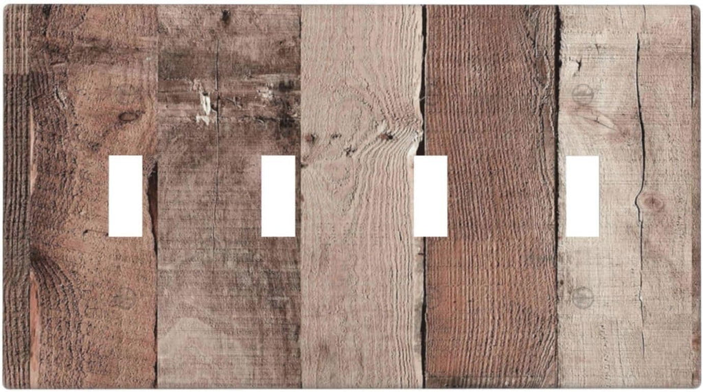 Light Switch Covers Retro Wood Brown Farmhouse Barn Wooden Quad Toggle Electrical Faceplate 4 Gang Wall Plate Decorative Switch Plates for Farmhouse Cabin Decor