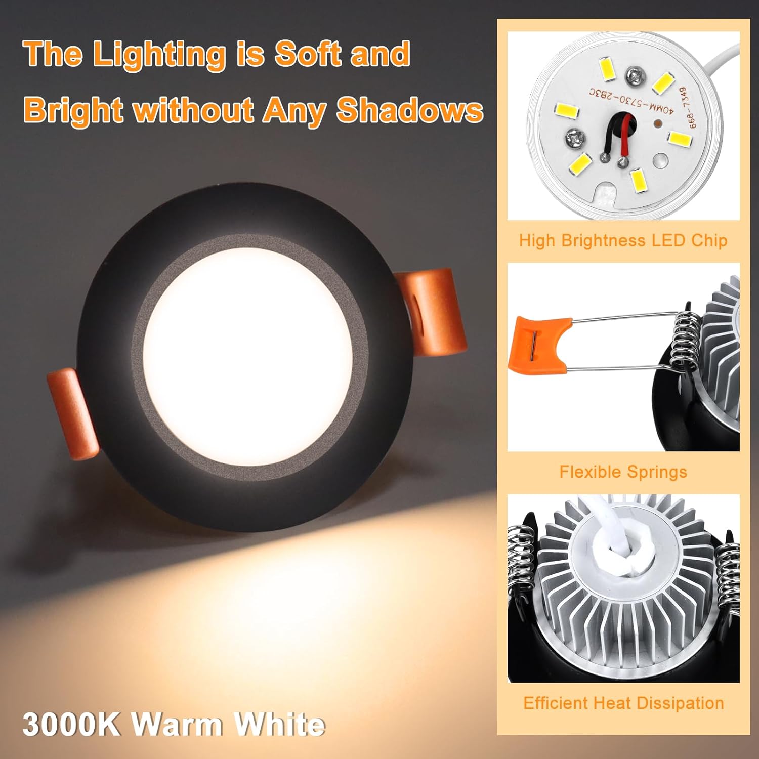 YGS-Tech 2 Inch LED Recessed Lighting, Dimmable Downlight 3W(35W Halogen Equivalent), CRI80, 3000K Warm White Ceiling Light with LED Driver(4 Pack)