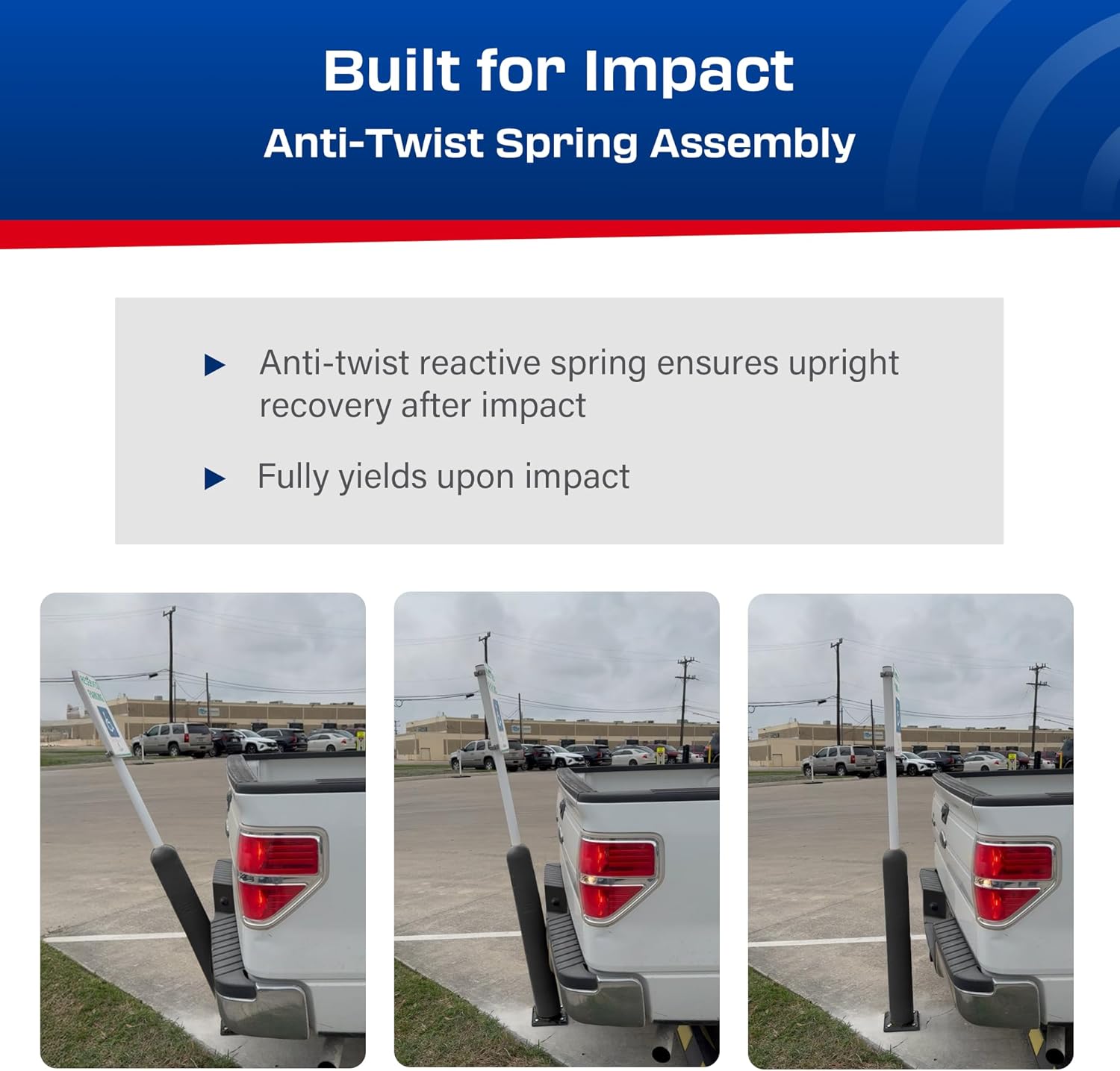 Impact Recovery - Sta-Rite Flexible Sign Post - Sign Holder for Handicap Parking Signs - Made in the USA - 78” with Black Bollard