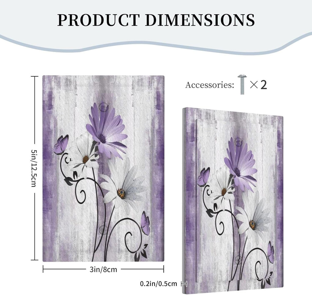 Decorative Light Switch Plate Covers Rustic White Purple Daisy Floral Flower 1 Gang No Device Single Blank Outlet Cover Wall Plate Light Switch Cover Plate Faceplate for Bedroom Home Decor