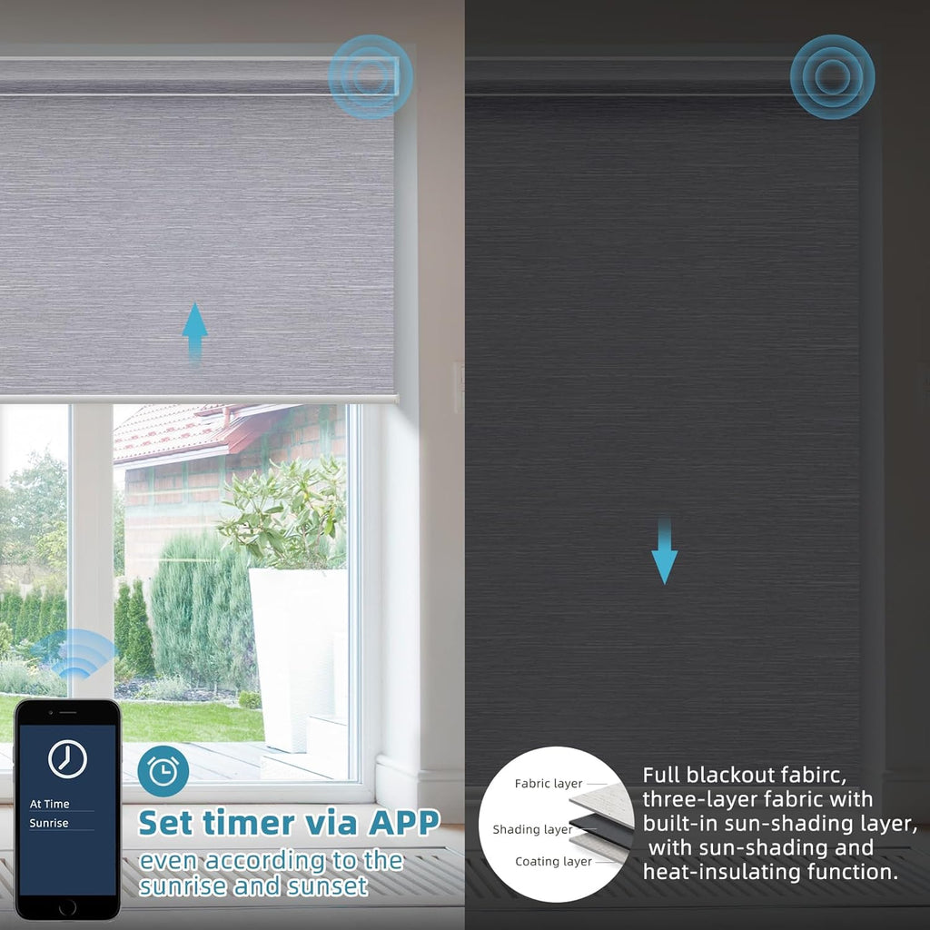 SmartWings Motorized Roller Shades Work with HomeKit, 100% Blackout Window Shades, Cordless Wireless Remote Control Roller Blinds for Smart Home and Office, Essential Grey, Customized Size